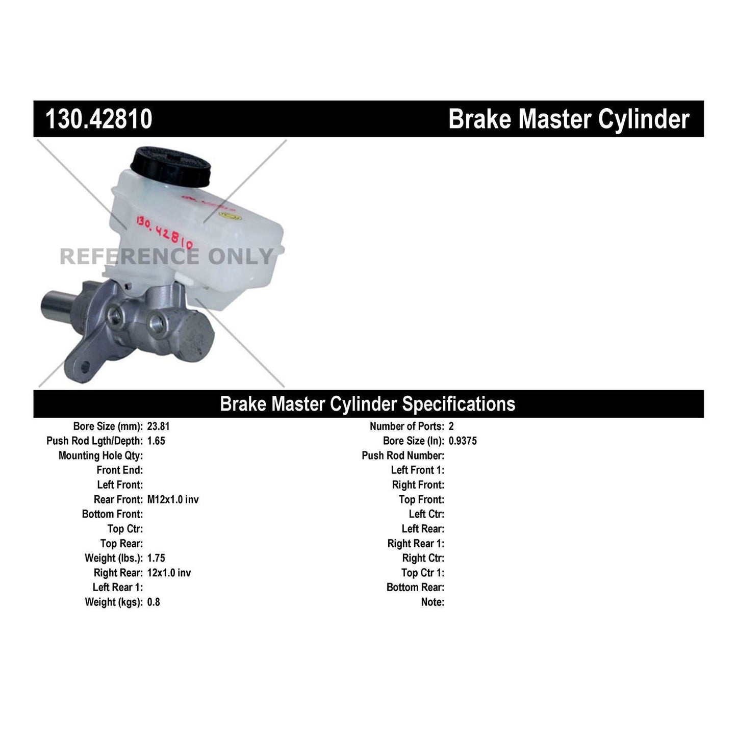 Stoptech Centric Premium Brake Master Cylinder 130.42810