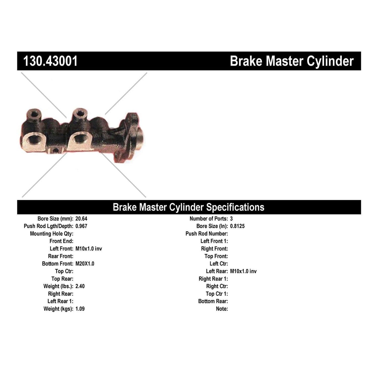 Centric Parts Premium Brake Master Cylinder 130.43001