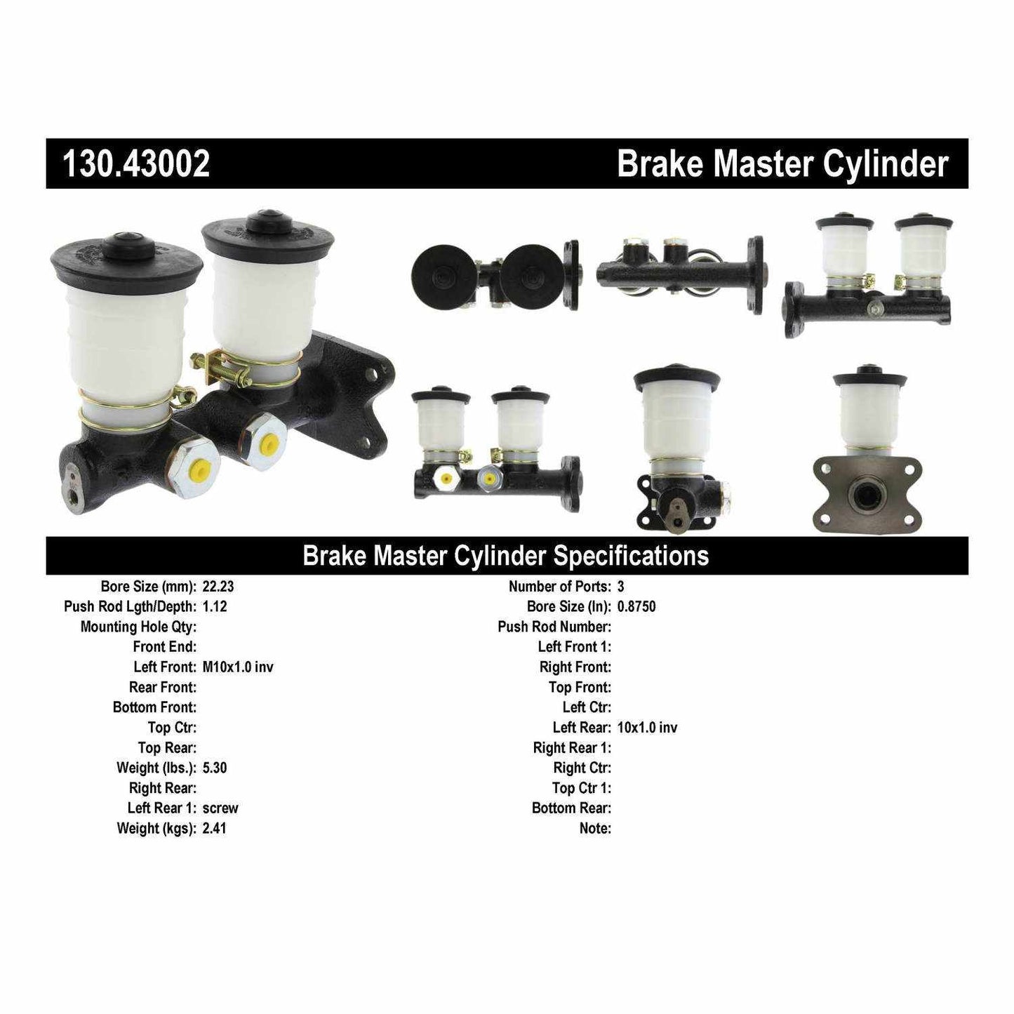 Stoptech Centric 73-77 CHevy LUV Premium Brake Master Cylinder 130.43002