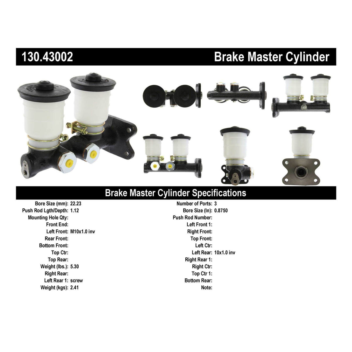 Centric Parts Brake Master Cylinder Premium 130.43002