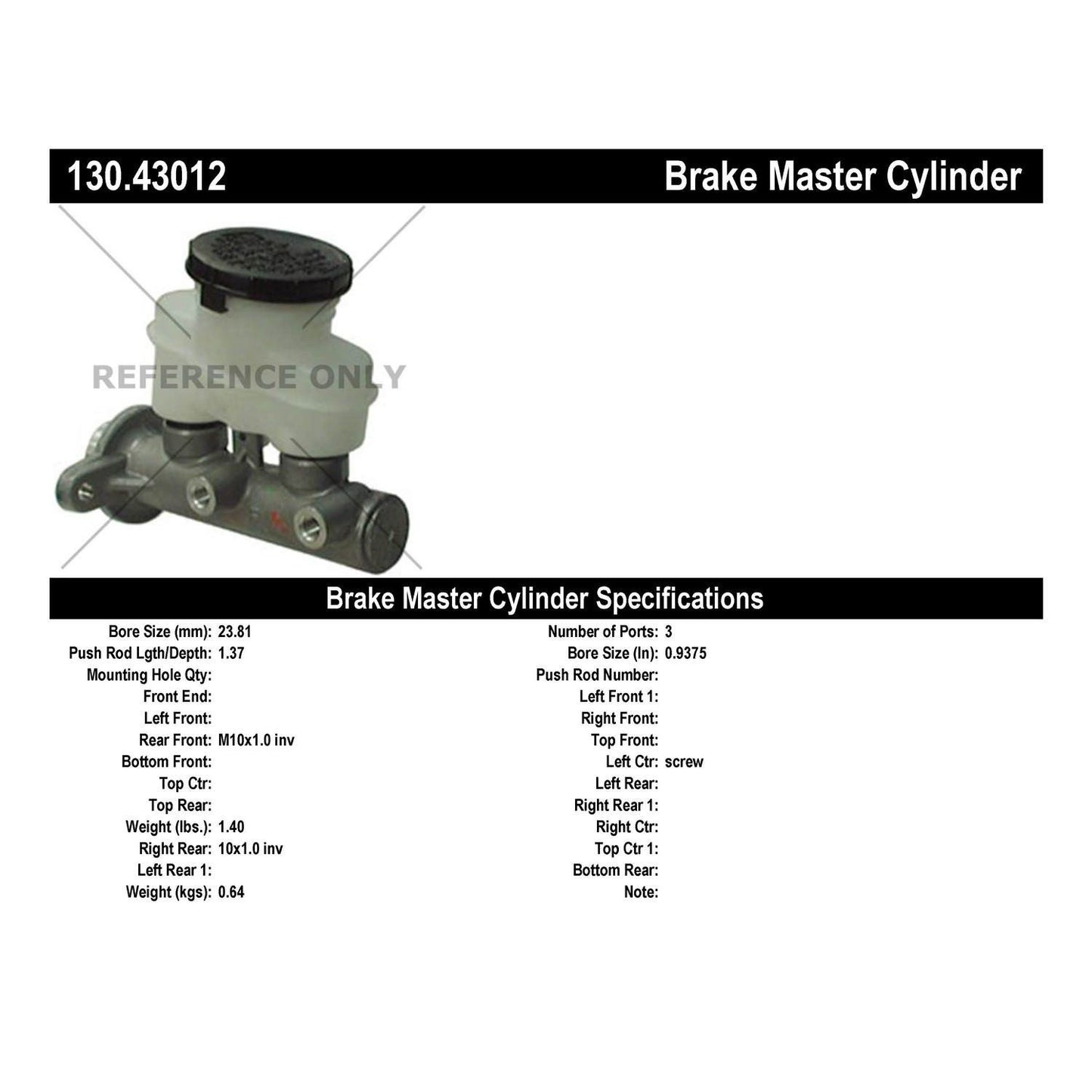 Centric Parts Brake Master Cylinder Premium 130.43012
