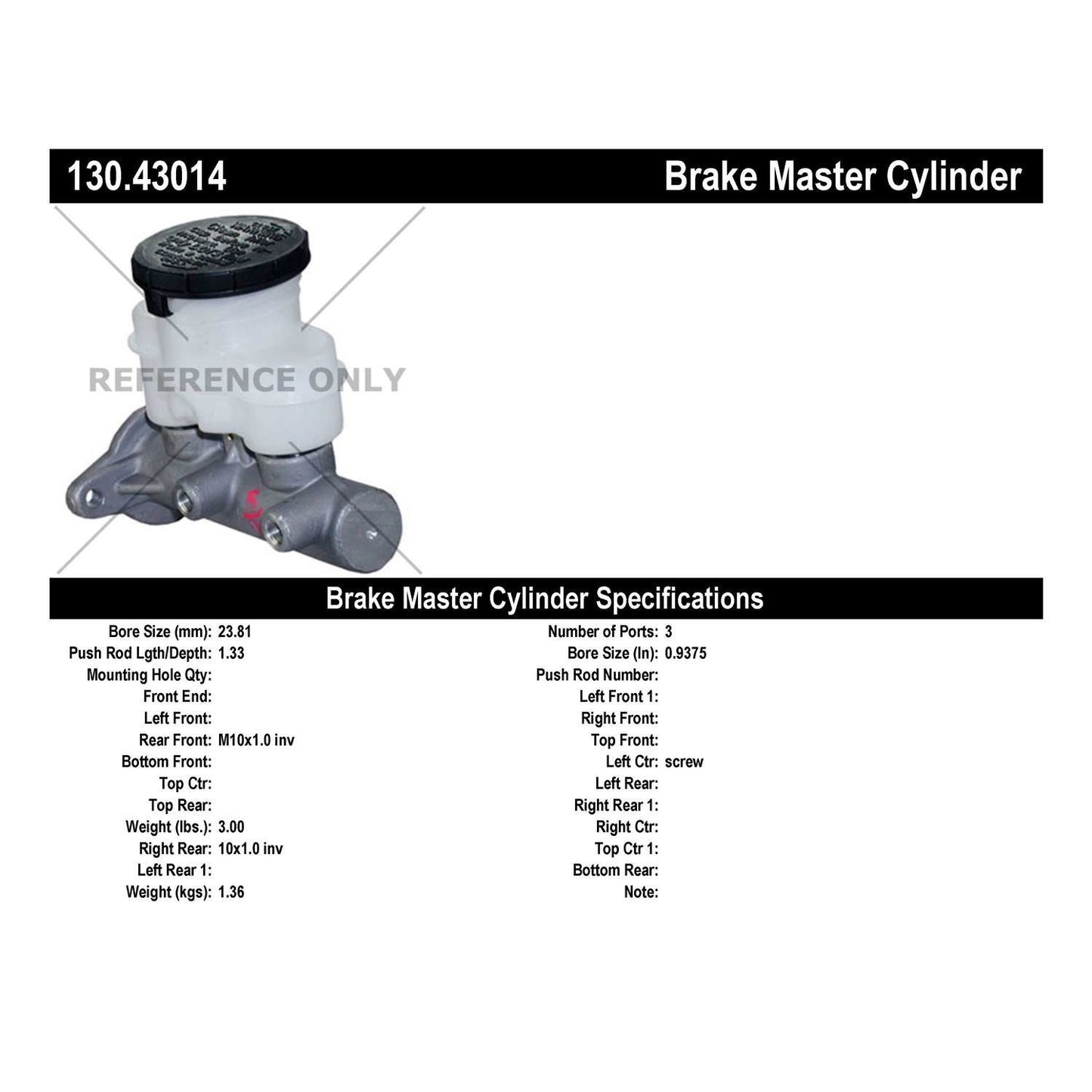 Centric Parts Brake Master Cylinder Premium 130.43014
