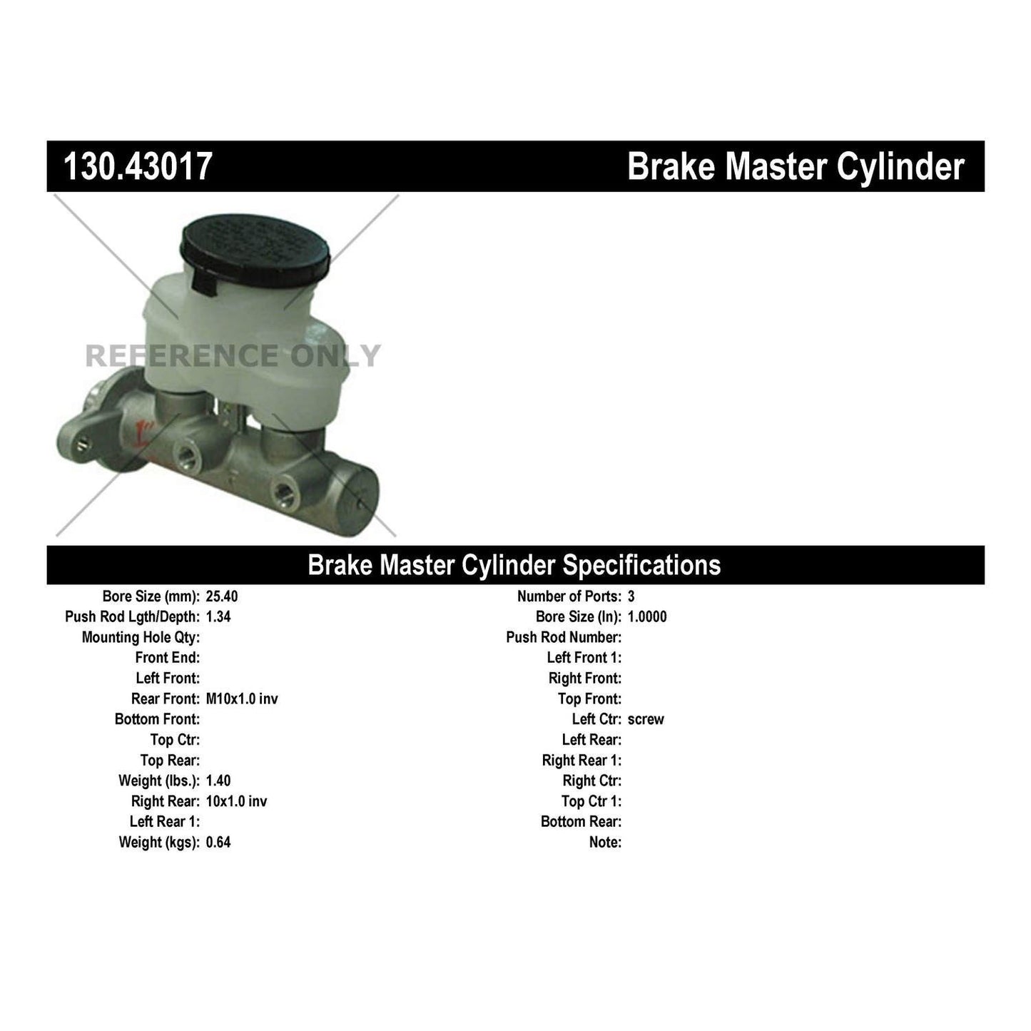 Centric Parts Premium Brake Master Cylinder 130.43017