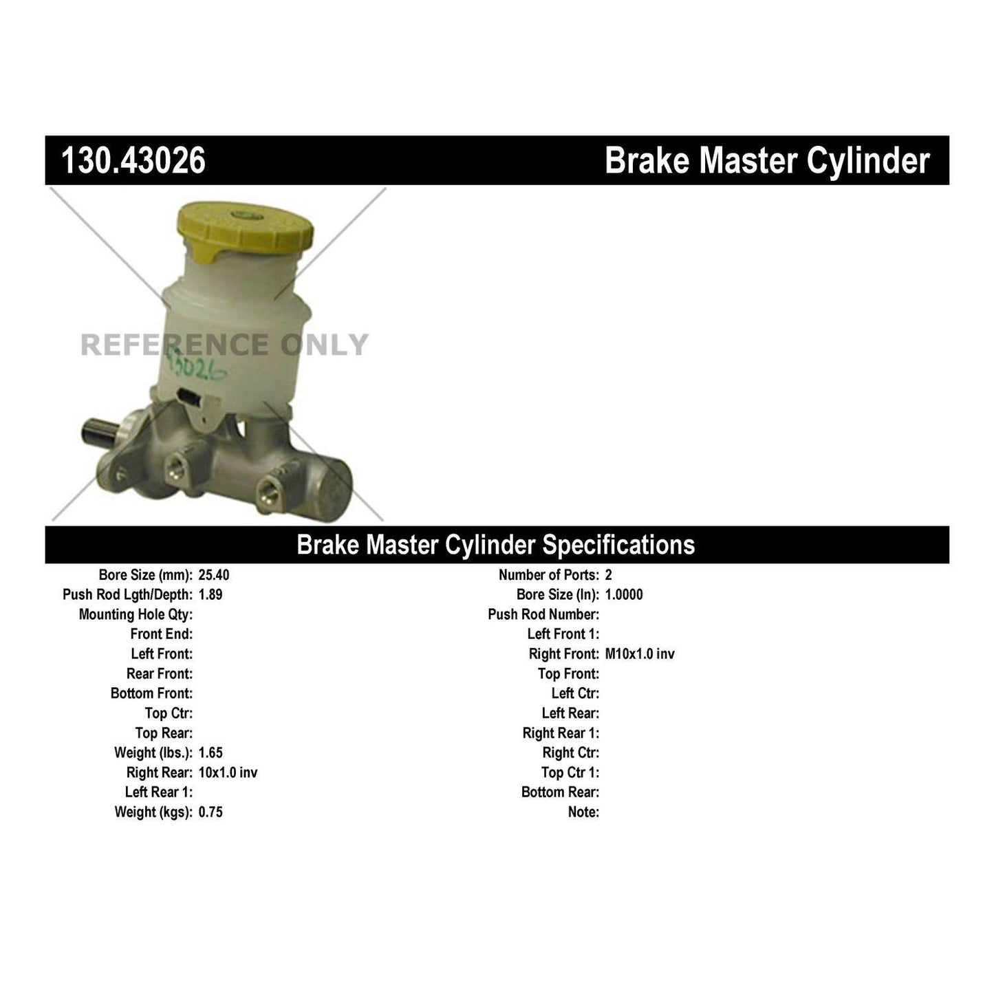 Centric Parts Premium Brake Master Cylinder 130.43026