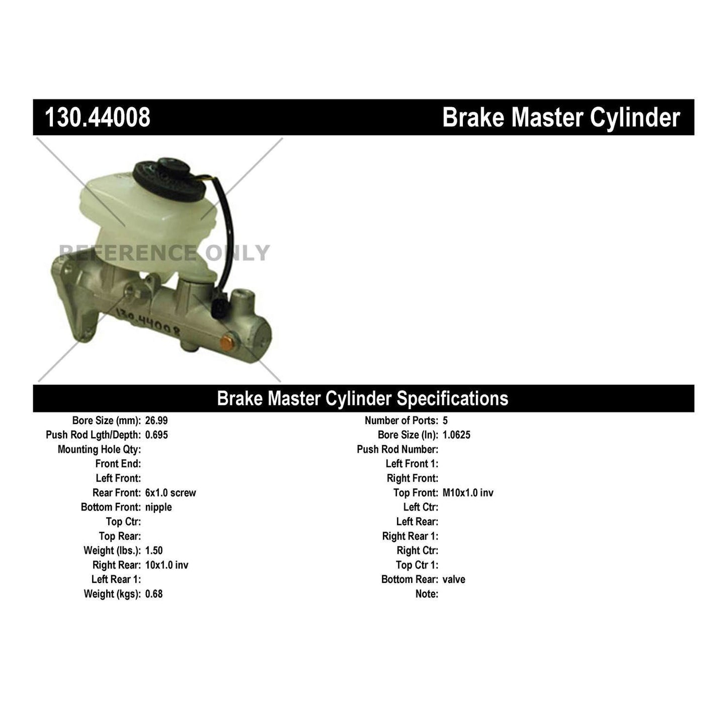 Centric Parts Brake Master Cylinder Premium 130.44008