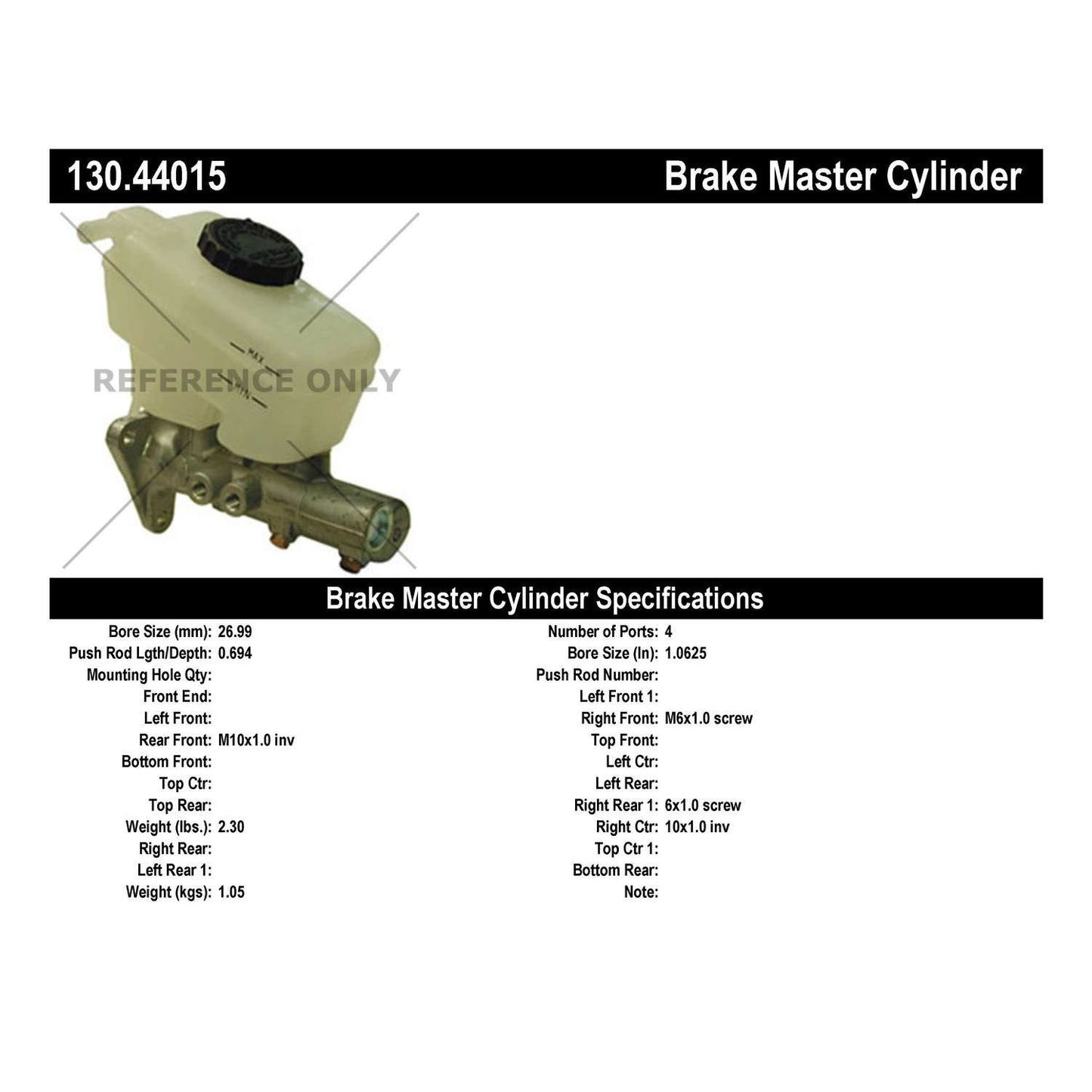StopTech Premium Brake Master Cylinder 130.44015