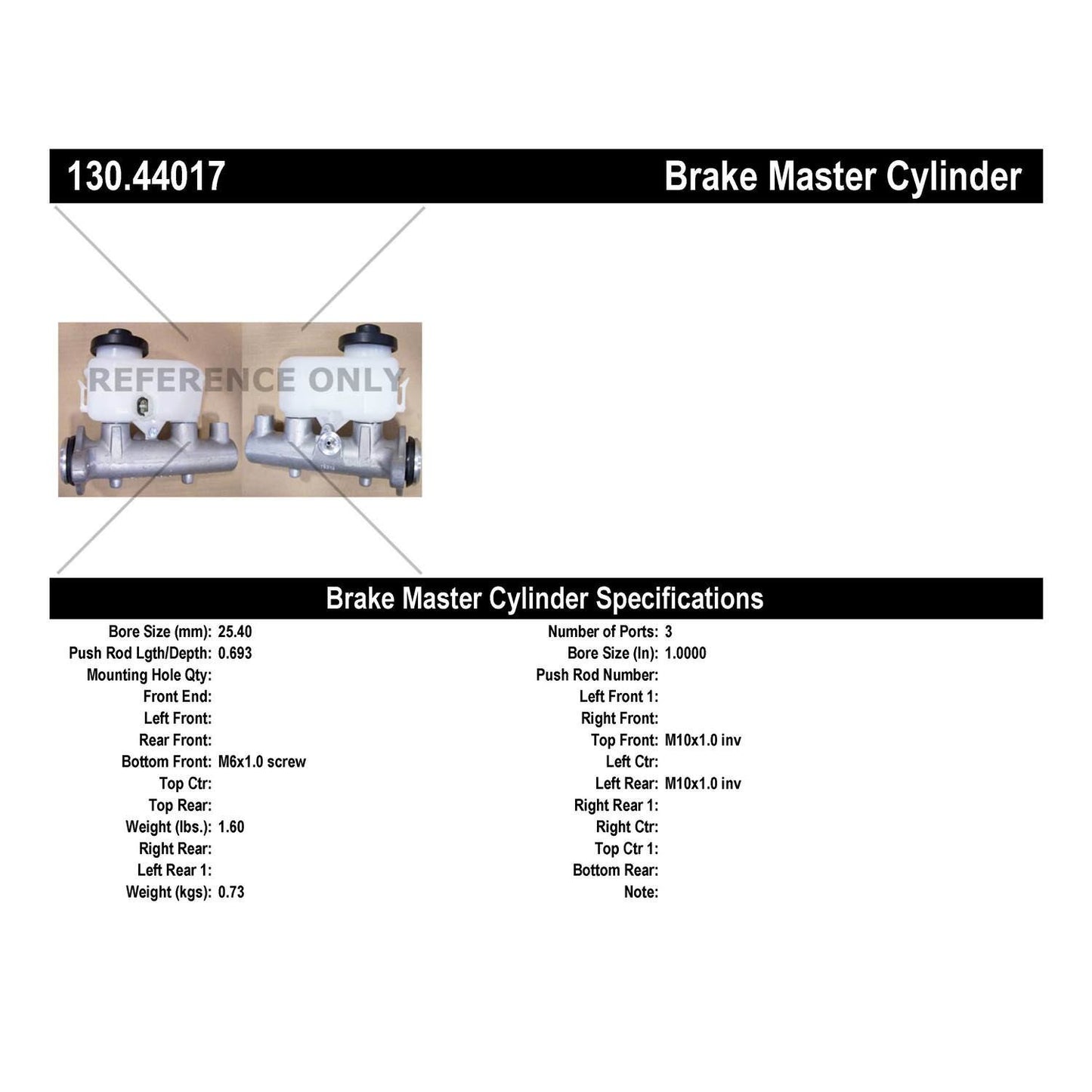 Stoptech Centric Premium Brake Master Cylinder 130.44017