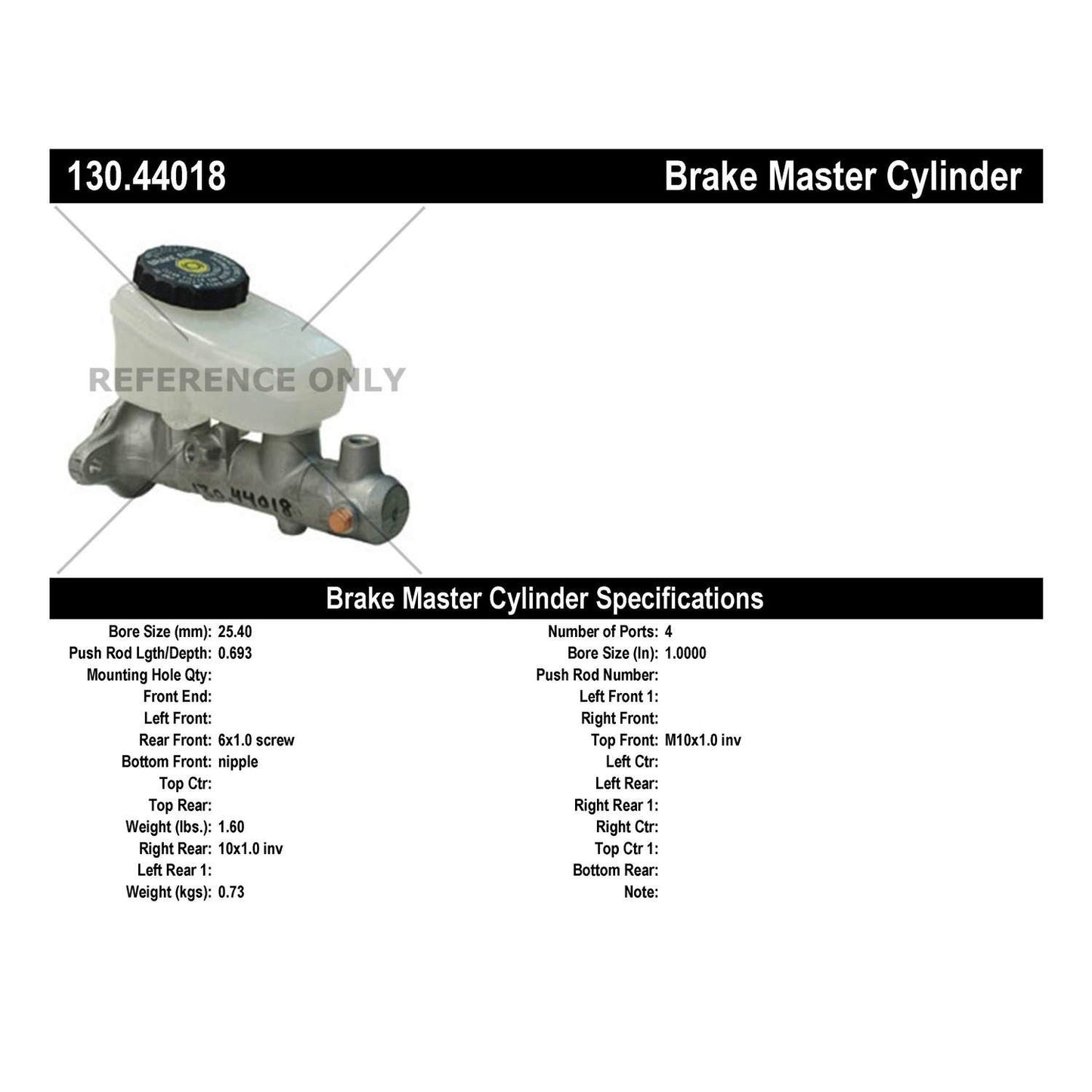 Stoptech Centric Premium Brake Master Cylinder 130.44018
