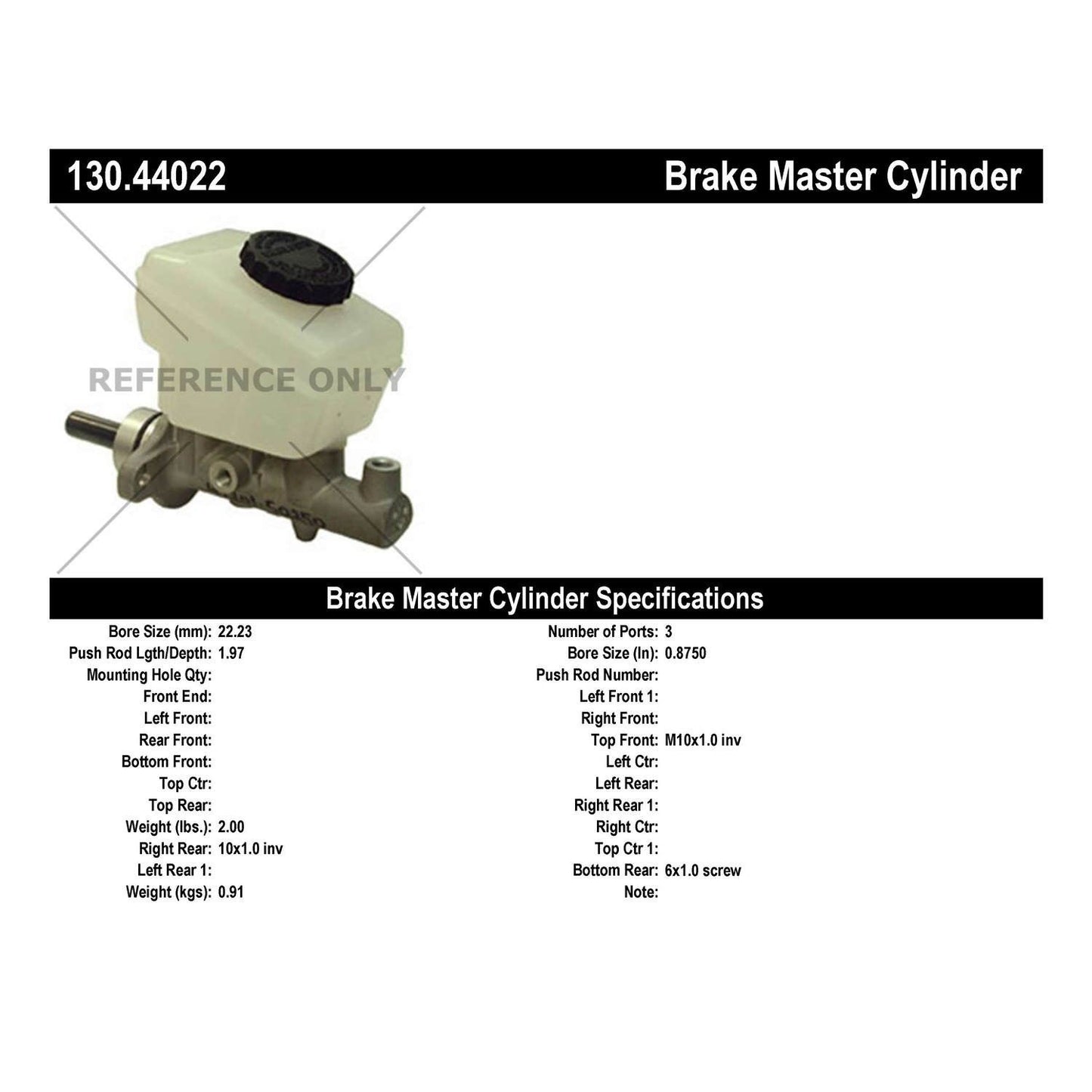 Centric Parts Brake Master Cylinder Premium for OEM fit 130.44022