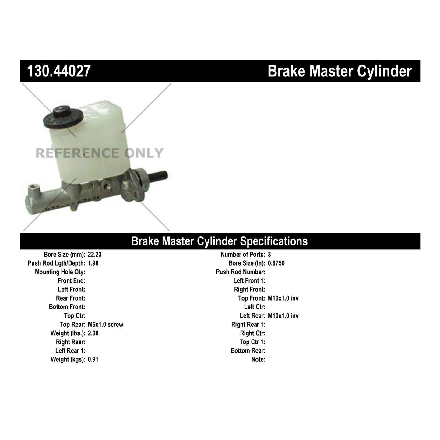 Centric Parts Brake Master Cylinder Premium 130.44027