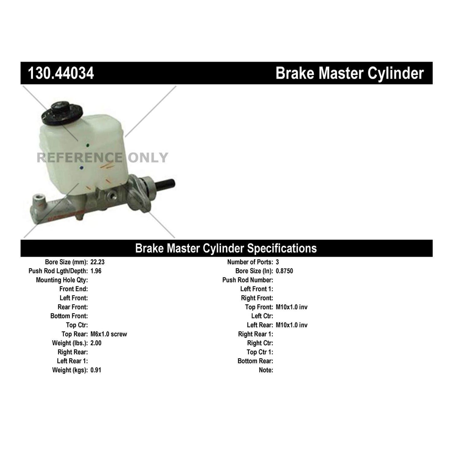 Centric Parts Premium Brake Master Cylinder 130.44034