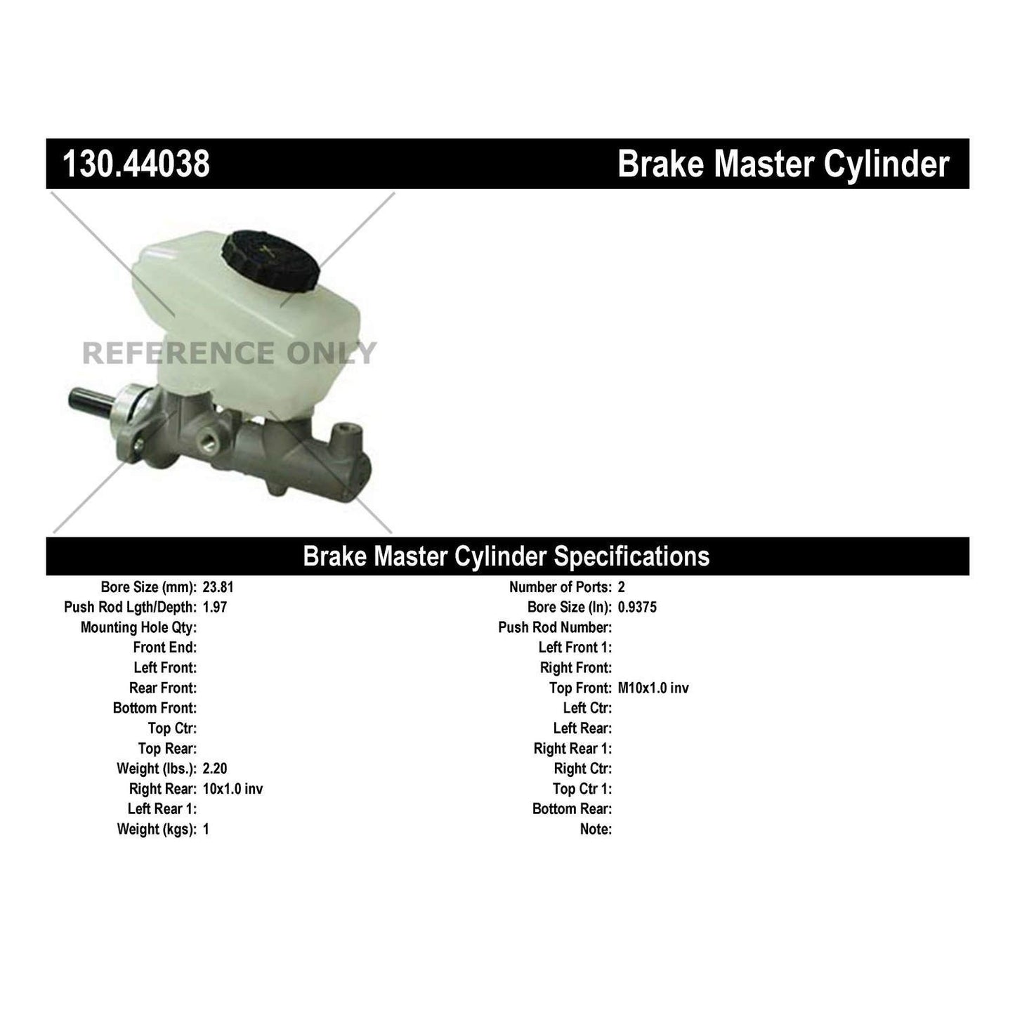 Centric Parts Brake Master Cylinder Premium 130.44038
