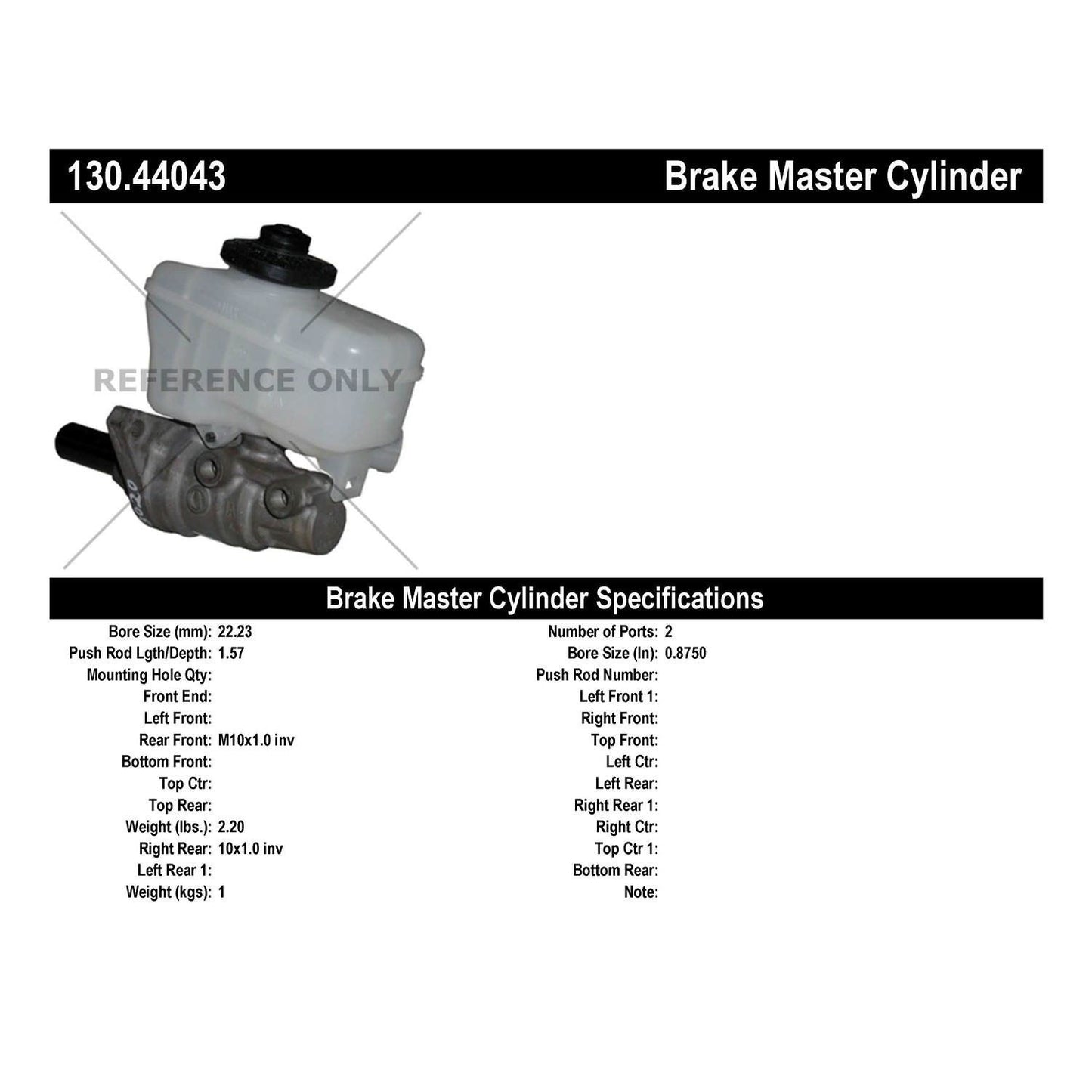 Centric Parts Brake Master Cylinder Premium for OEM fit 130.44043