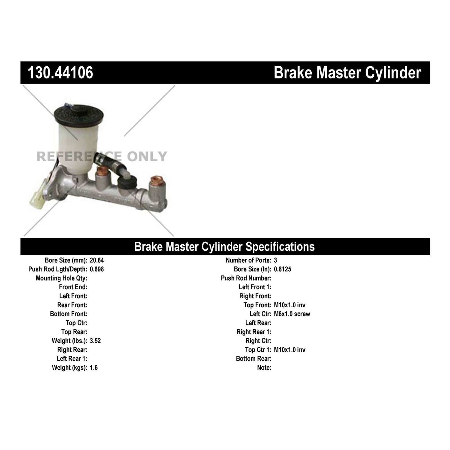 Centric Parts Brake Master Cylinder 130.44106