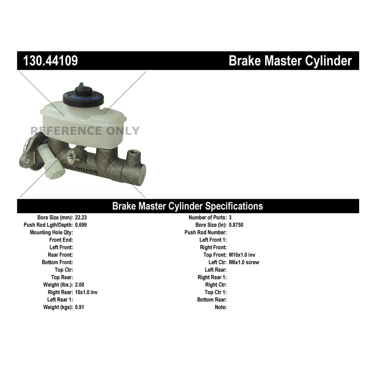 Centric Parts Premium Brake Master Cylinder 130.44109