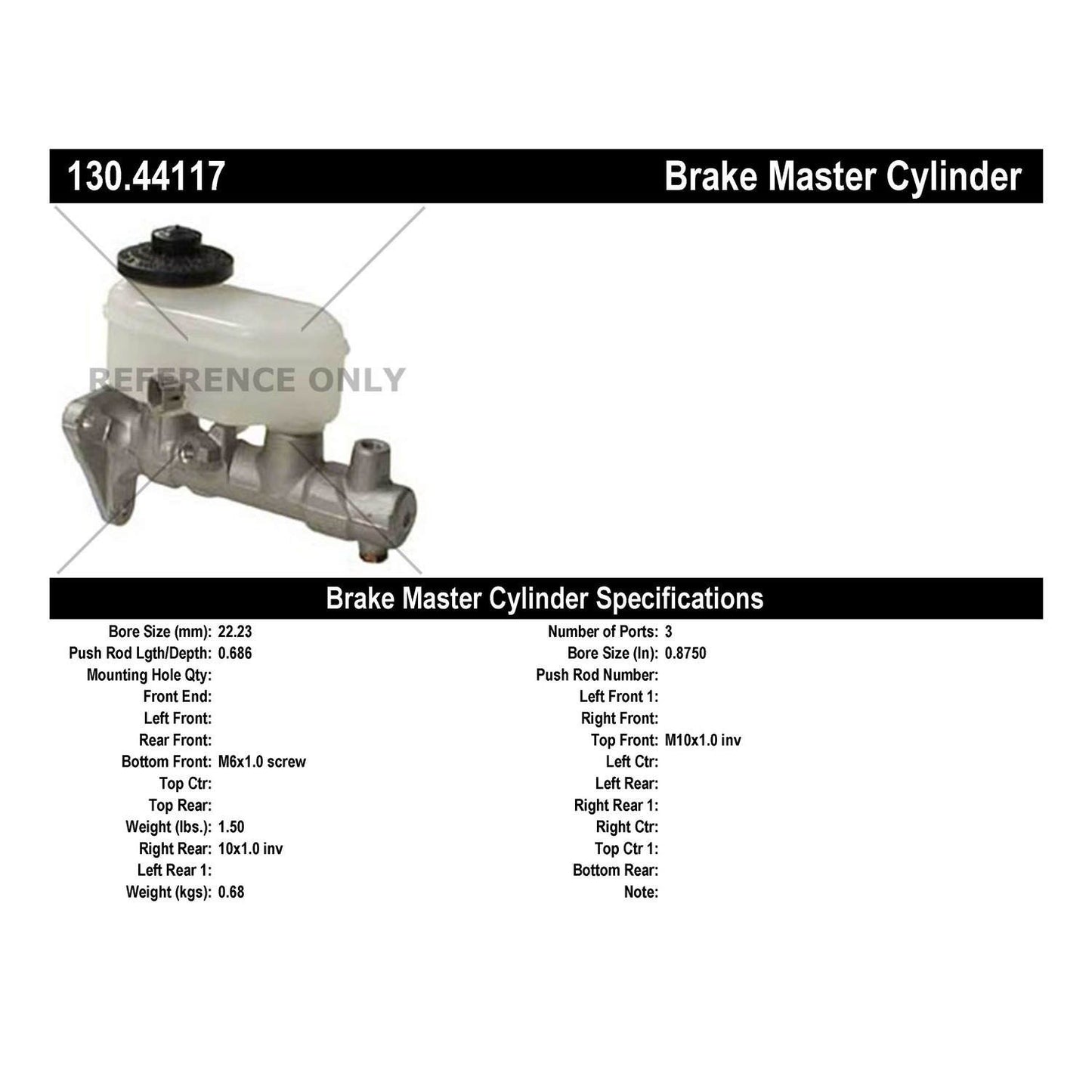 Centric Parts Premium Brake Master Cylinder 130.44117