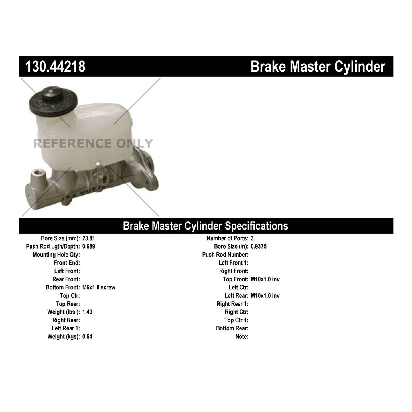 Centric Parts Premium Brake Master Cylinder 130.44218