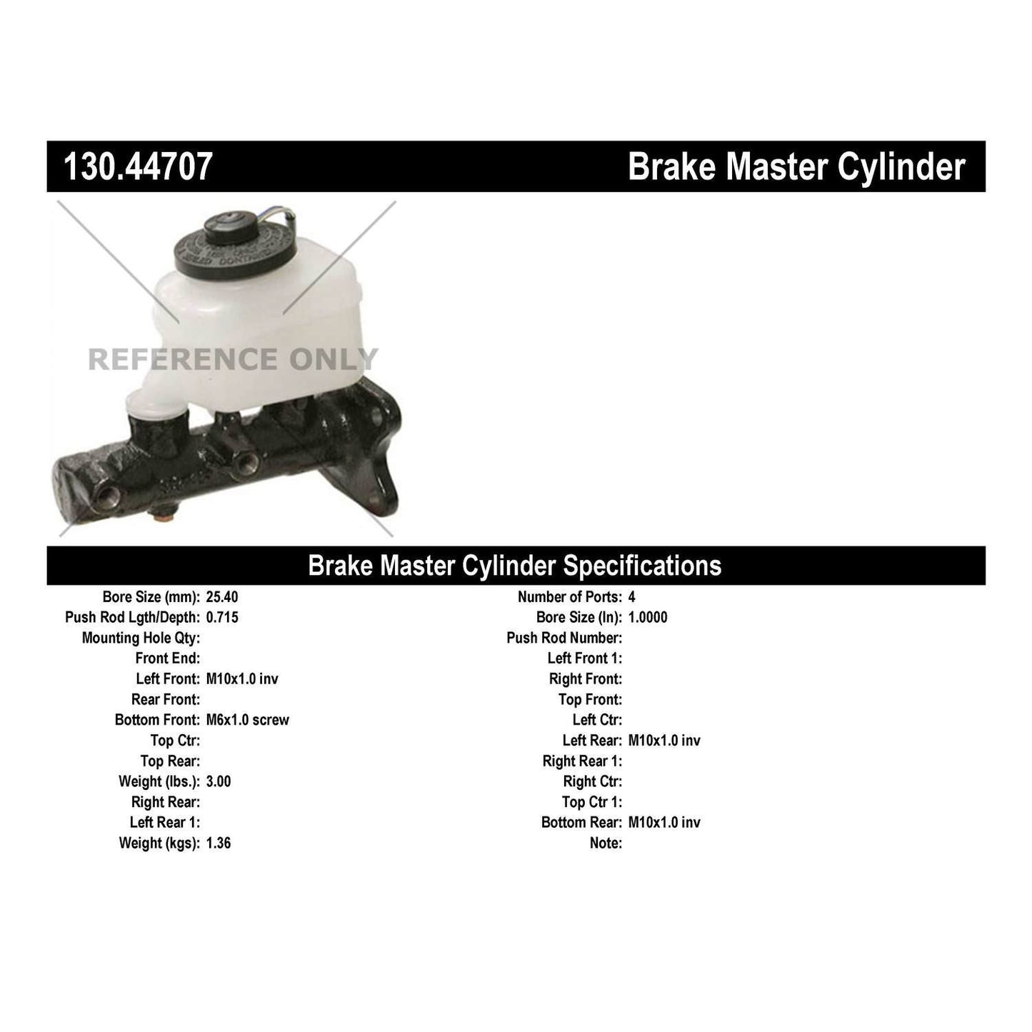 Stoptech Centric Premium Brake Master Cylinder 130.44707