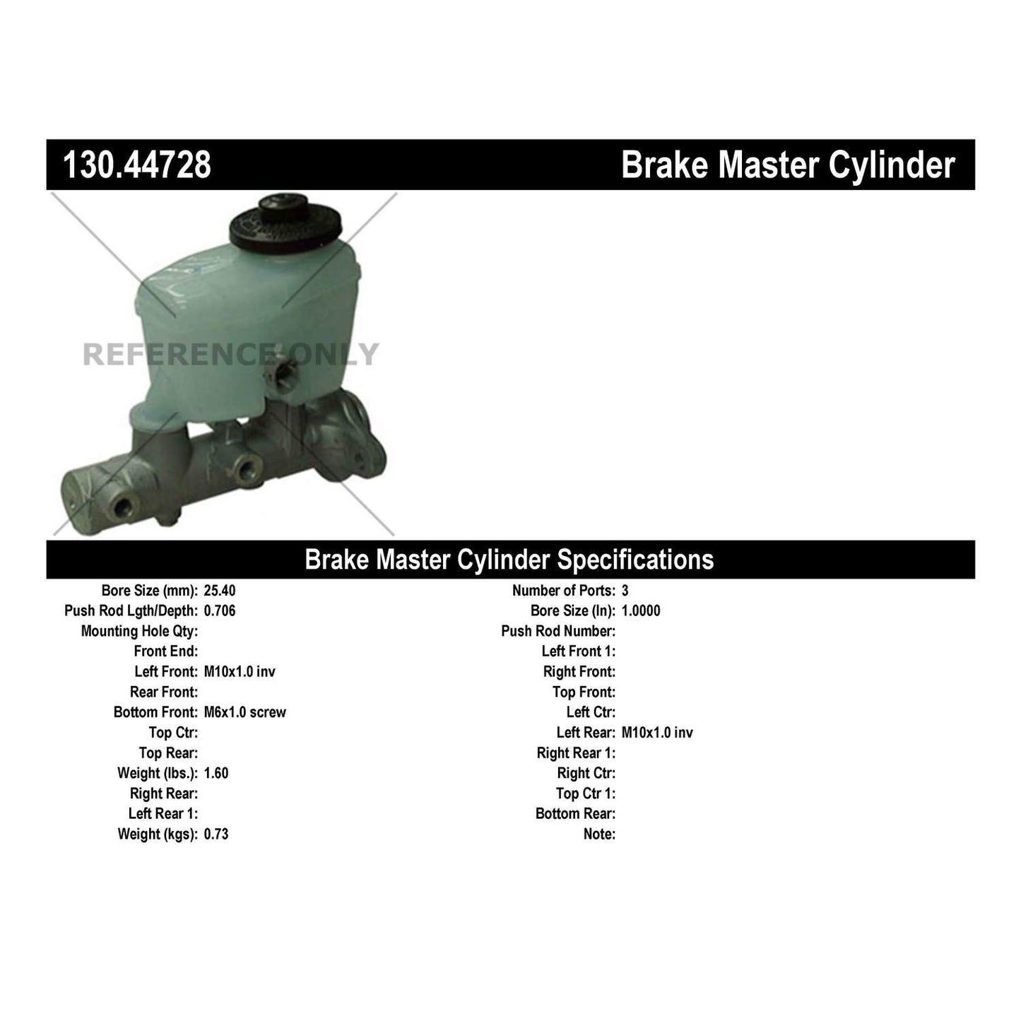 Centric Parts Brake Master Cylinder with Reservoir Switches and Floats 130.44728