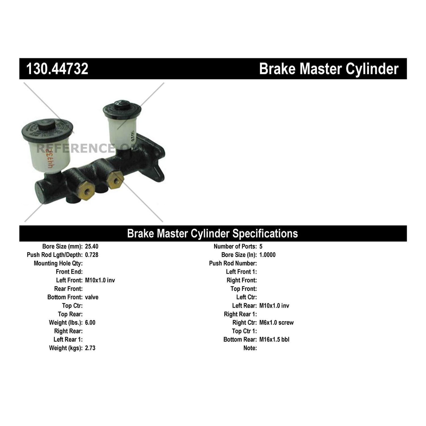 Centric Parts Premium Brake Master Cylinder 130.44732
