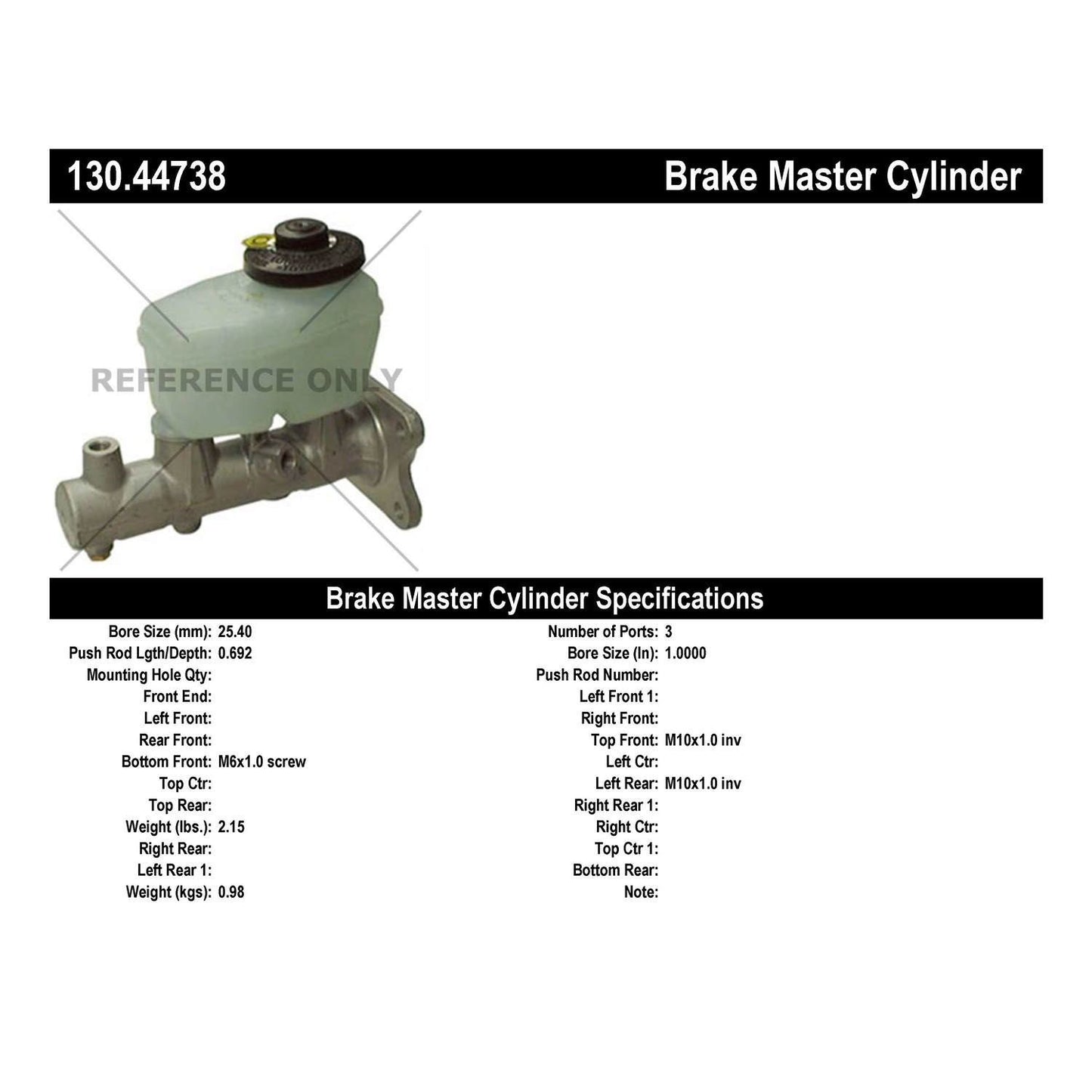 Centric Parts Brake Master Cylinder 130.44738