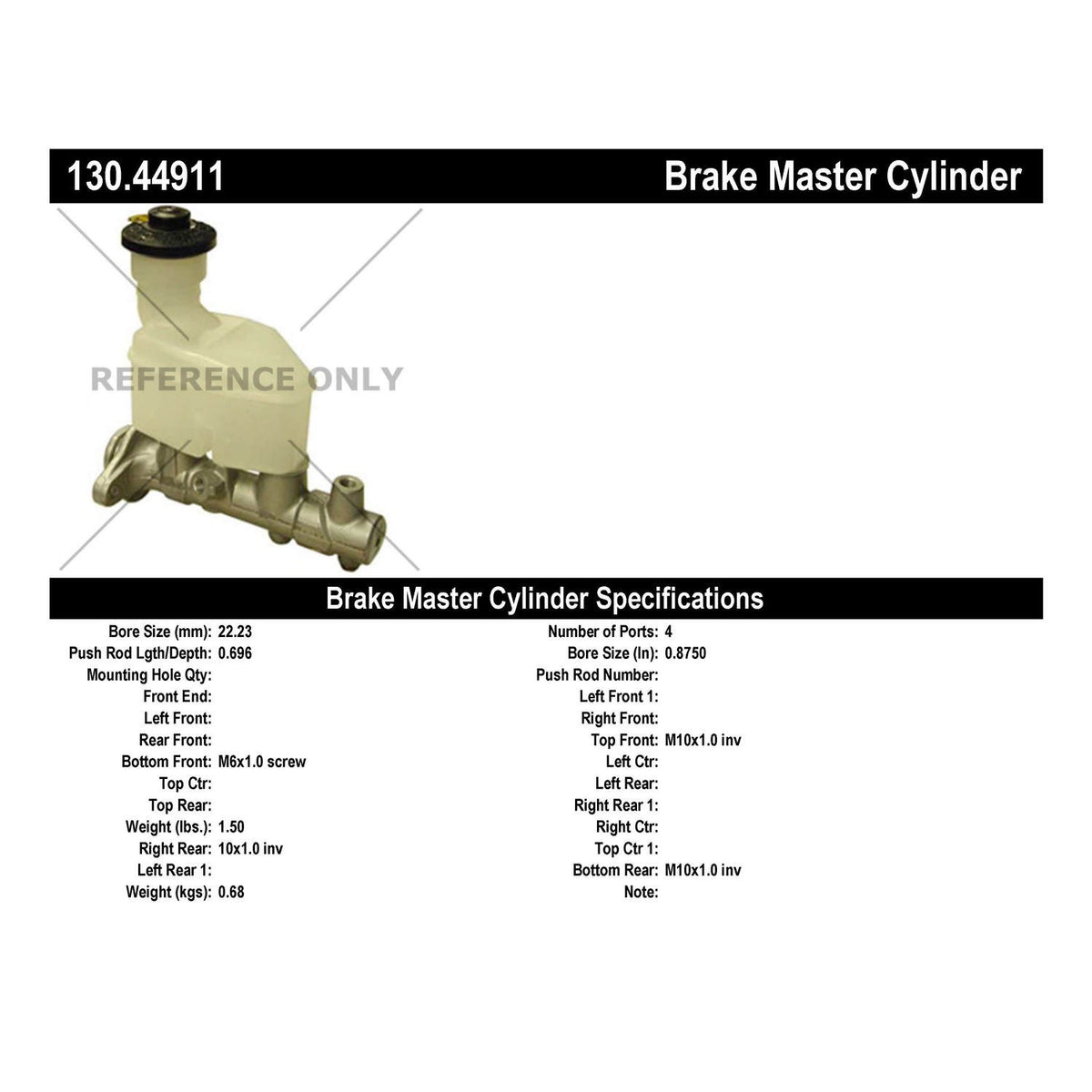 Centric Parts Premium Brake Master Cylinder 130.44911