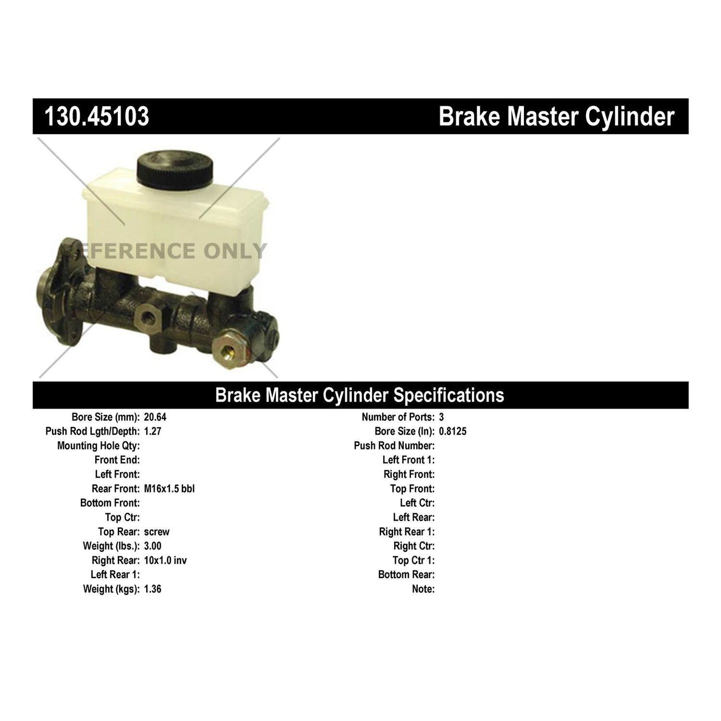 Centric Parts Brake Master Cylinder Premium with Reservoirs, Switches and Floats for 1981-1983 Mazda RX-7 130.45103