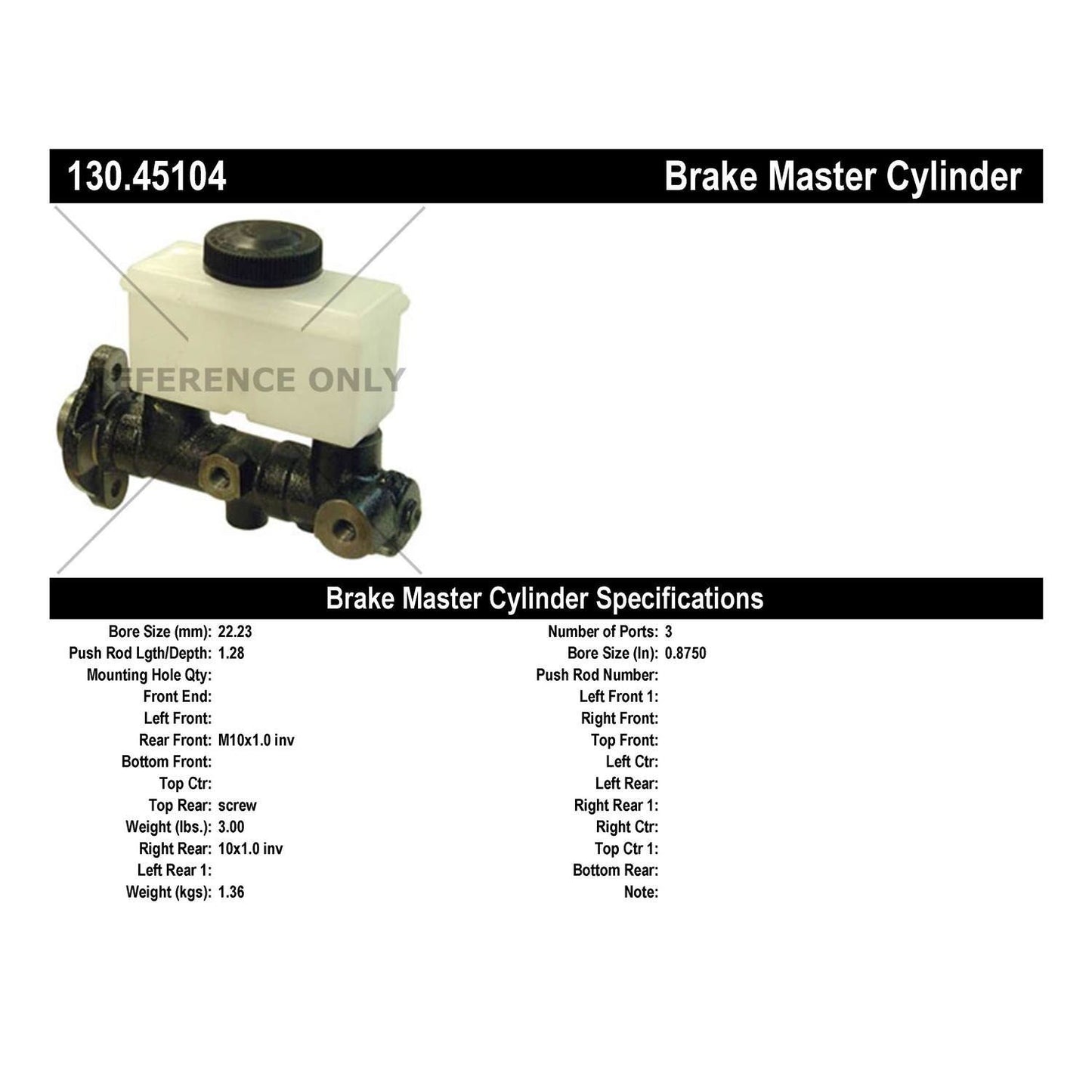 Centric Parts Brake Master Cylinder Premium for 1984-1985 Mazda RX‑7 130.45104
