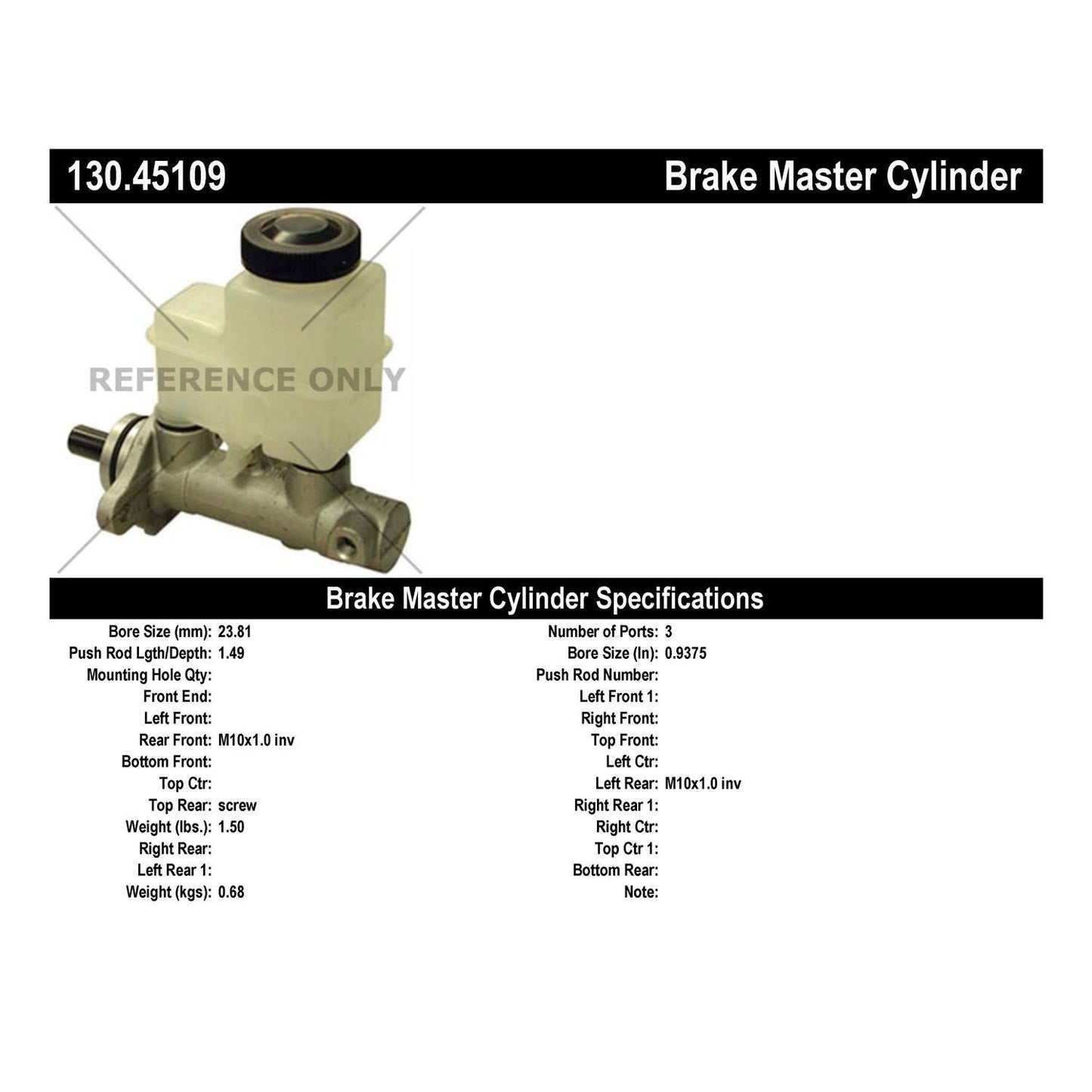 Centric Parts Brake Master Cylinder Premium for 1989-1991 Mazda RX-7 130.45109