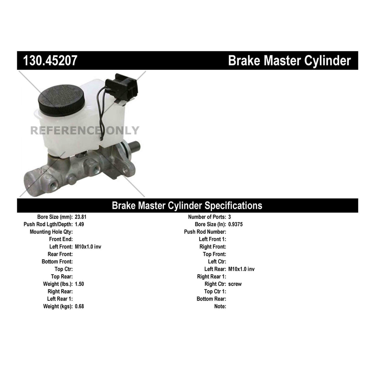 Centric Parts Premium Brake Master Cylinder 130.45207