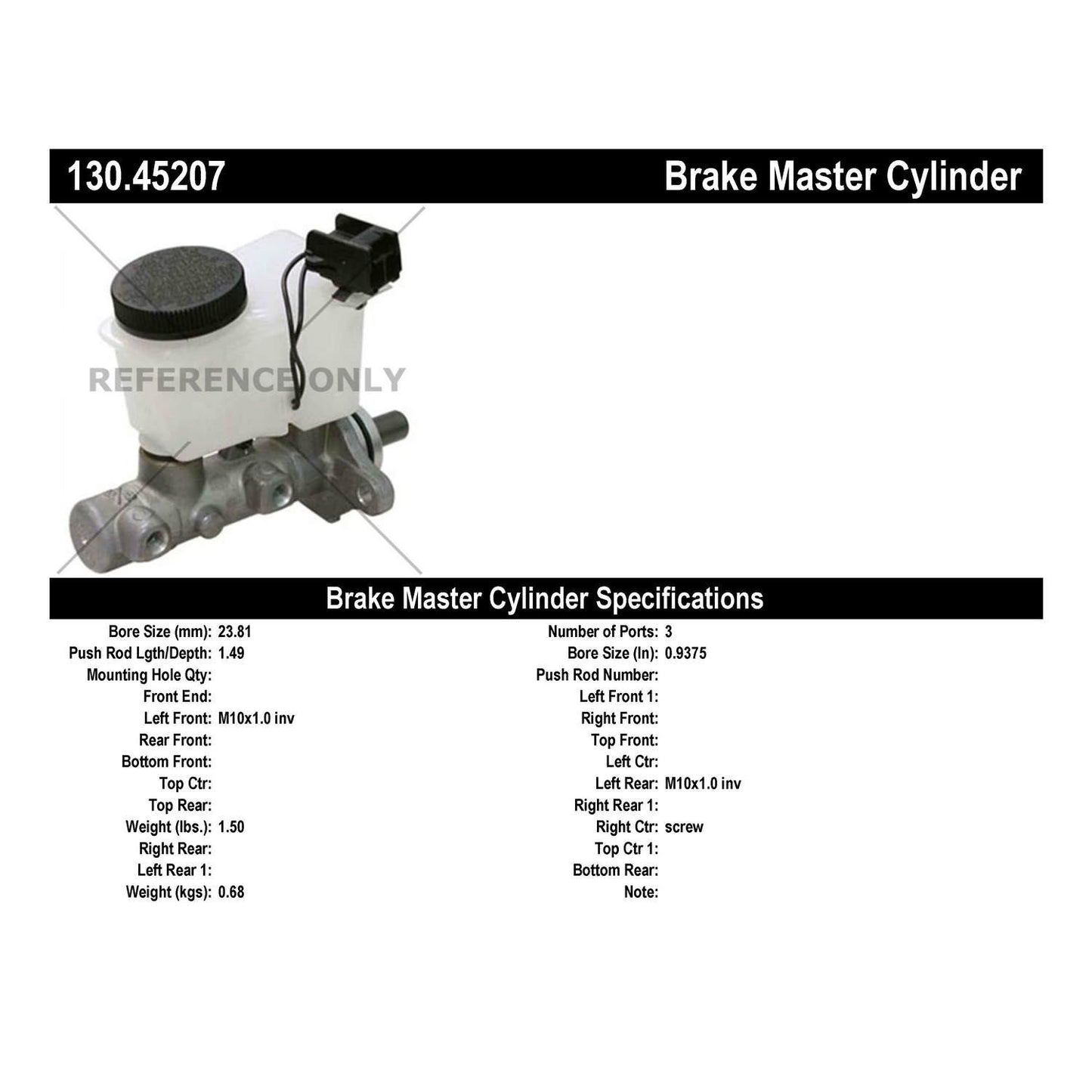Centric Parts Premium Brake Master Cylinder 130.45207