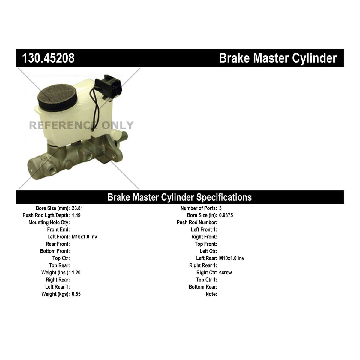 Centric Parts Premium Brake Master Cylinder 130.45208