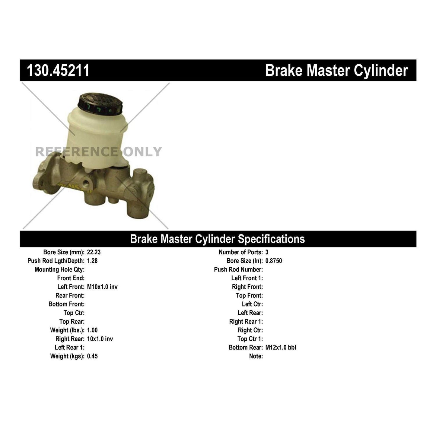 Stoptech Centric Premium Brake Master Cylinder 130.45211