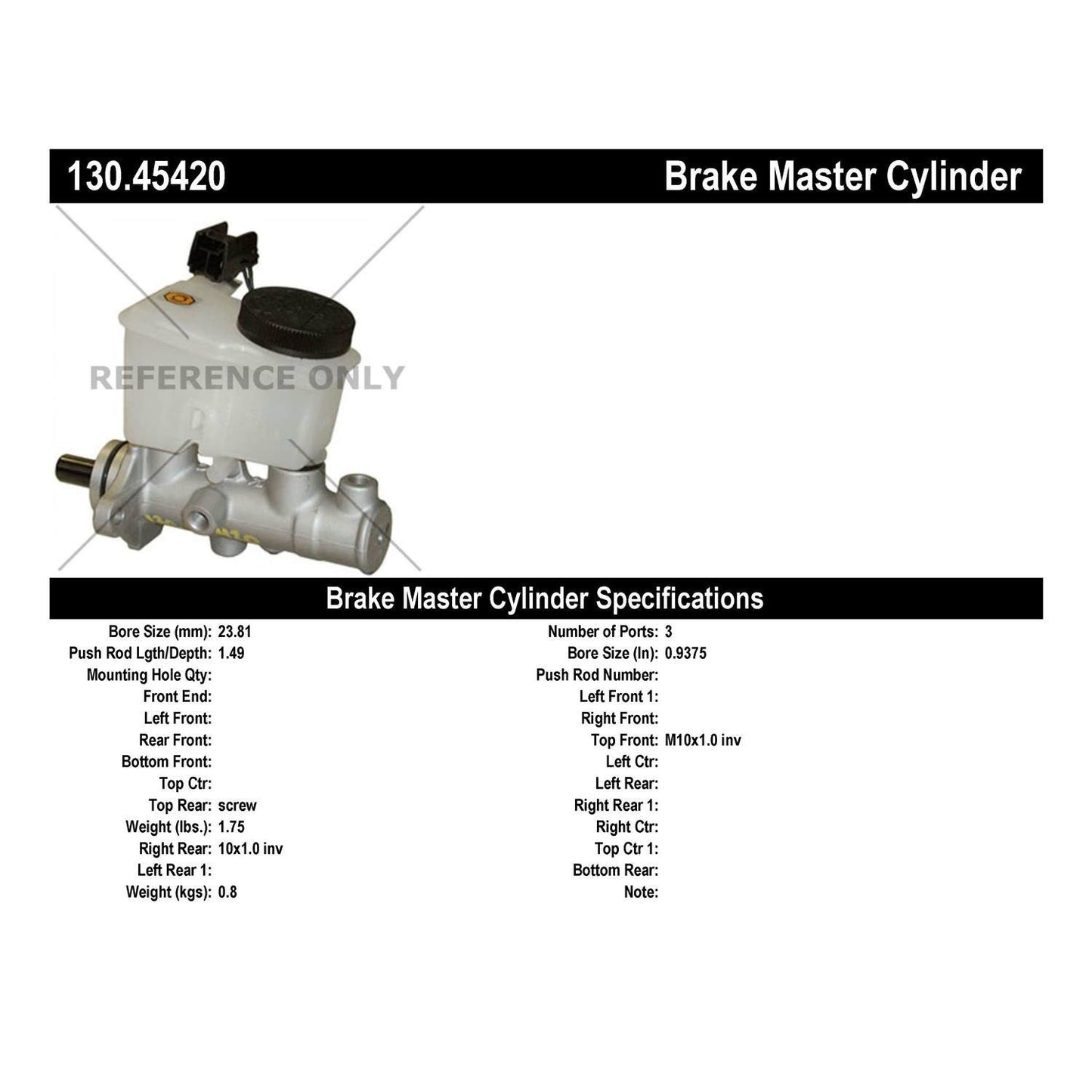 Centric Parts Premium Brake Master Cylinder for 2001-2003 Mazda Protege 130.45420