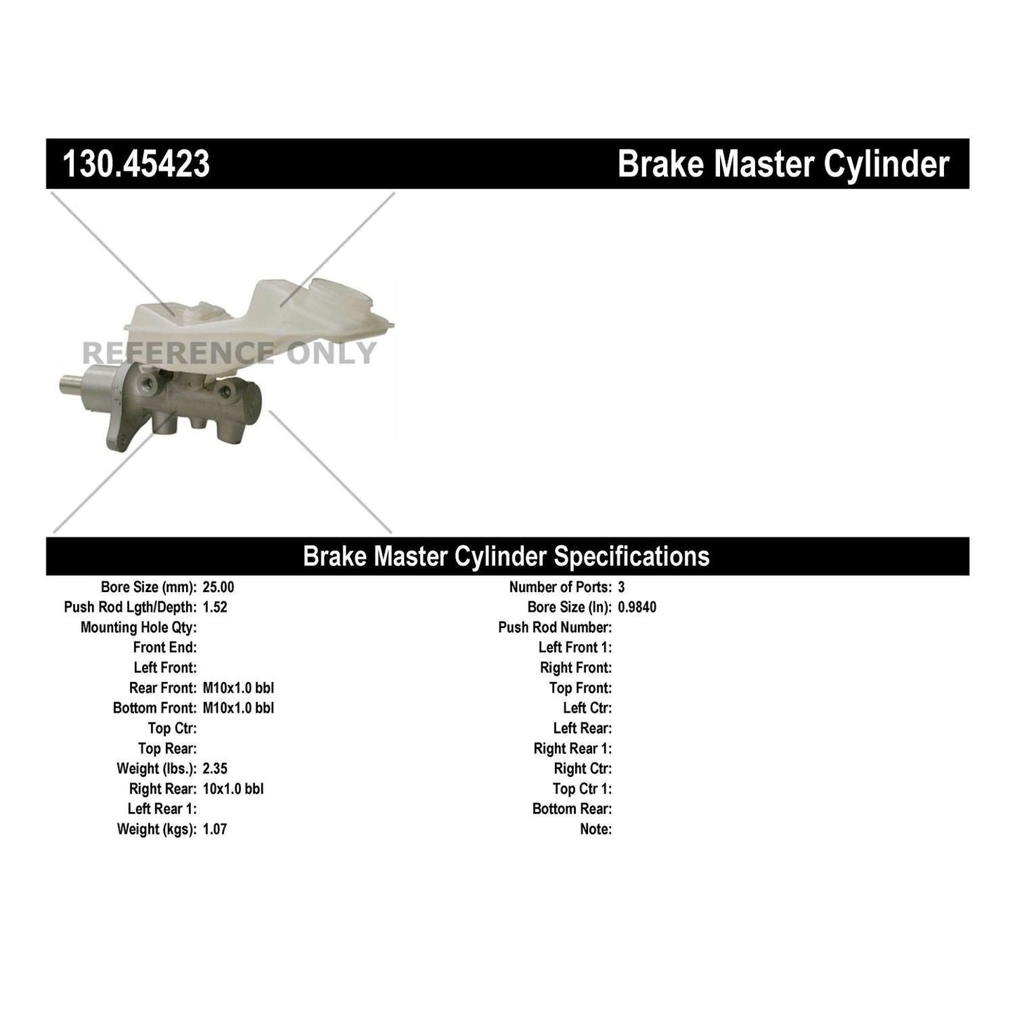 Centric Parts Premium Brake Master Cylinder 130.45423