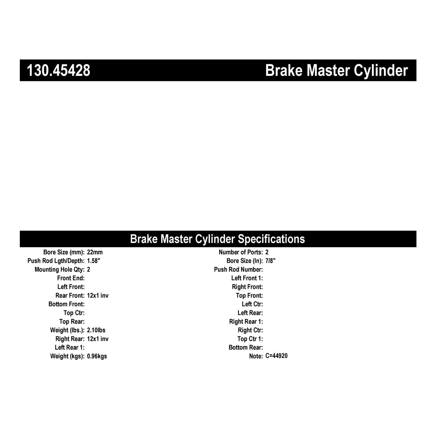 Centric Parts Premium Brake Master Cylinder 130.45428