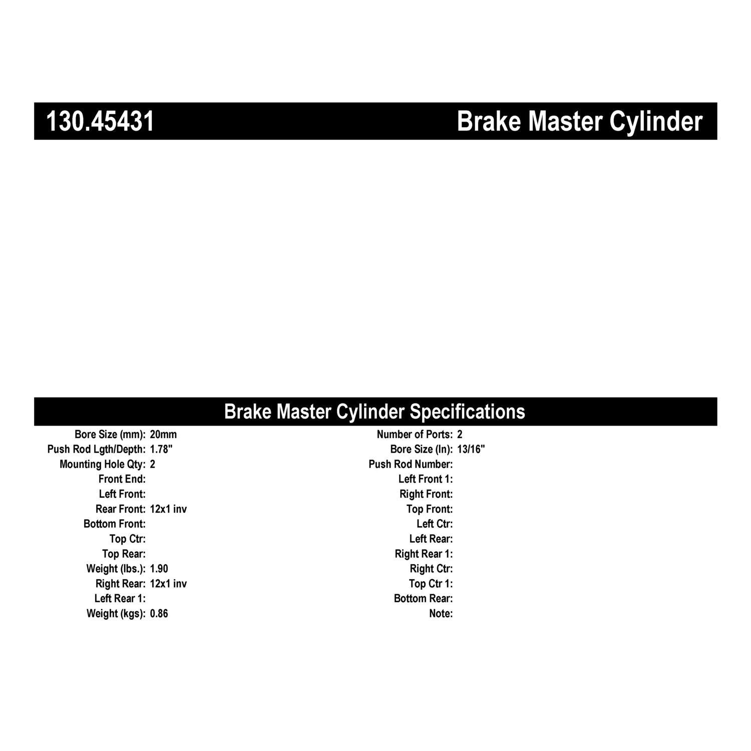 StopTech Premium Brake Master Cylinder 130.45431