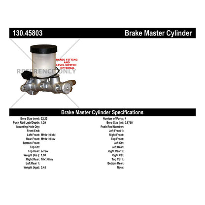Centric Parts Brake Master Cylinder Premium with Reservoirs, Switches and Floats for 1999-2000 Mazda Miata 130.45803