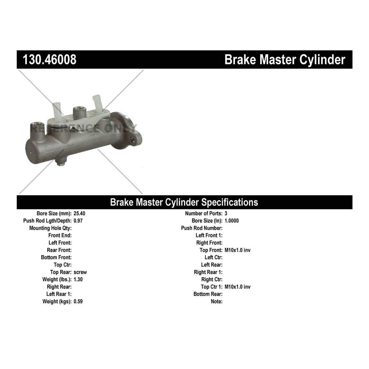 Centric Parts Premium Brake Master Cylinder for 1994-2000 Chrysler Sebring Dodge Avenger Eagle Talon Mitsubishi Eclipse Galant 130.46008