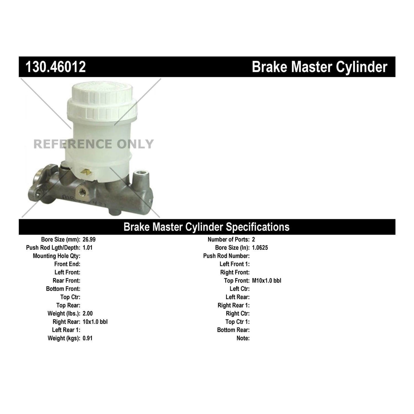Centric Parts Brake Master Cylinder Premium for 2005-2001 Chrysler Sebring 2005-2001 Dodge Stratus 2005-2000 Mitsubishi Eclipse 2003-1999 Galant 130.46012
