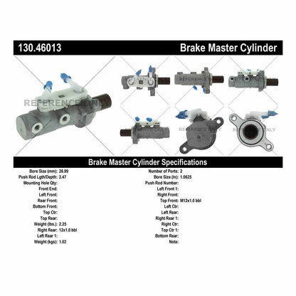 Centric Parts Brake Master Cylinder Premium for 2005-2001 Chrysler Sebring Dodge Stratus 2005-2000 Mitsubishi Eclipse 130.46013