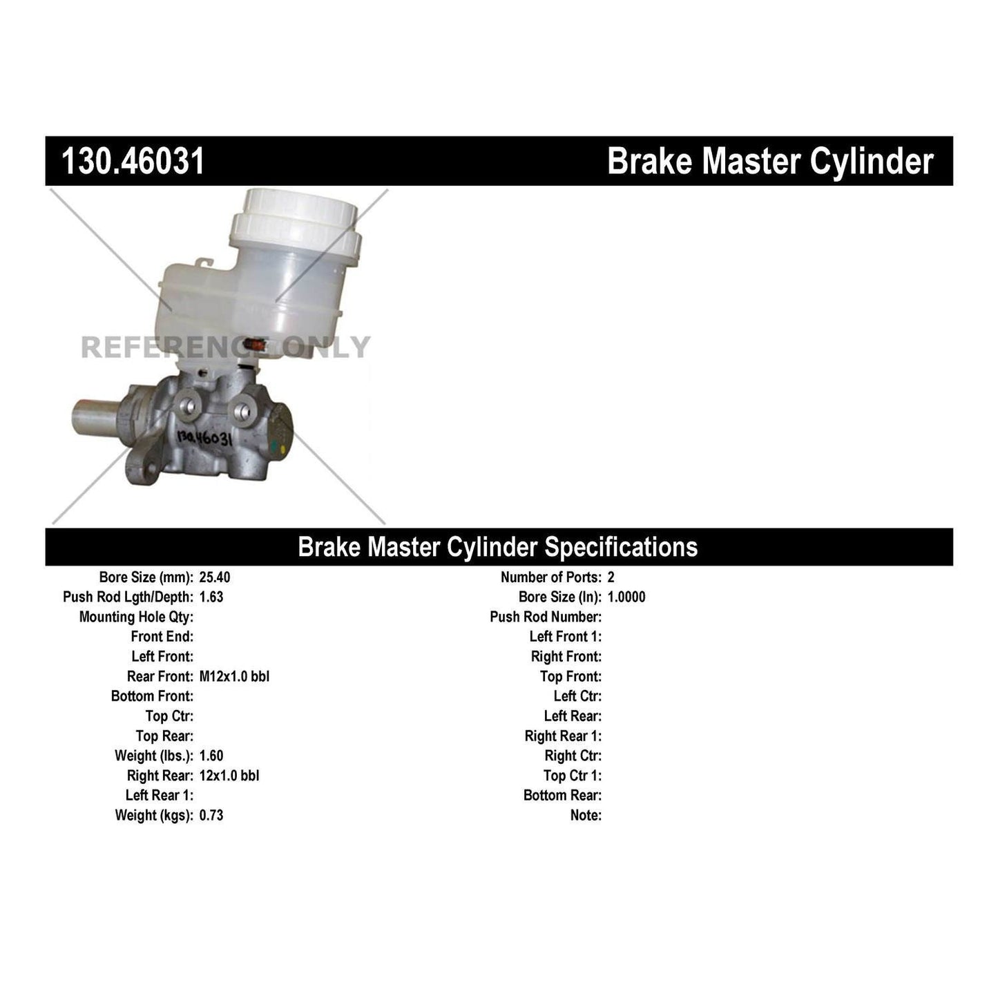 Centric Parts Premium Brake Master Cylinder 130.46031