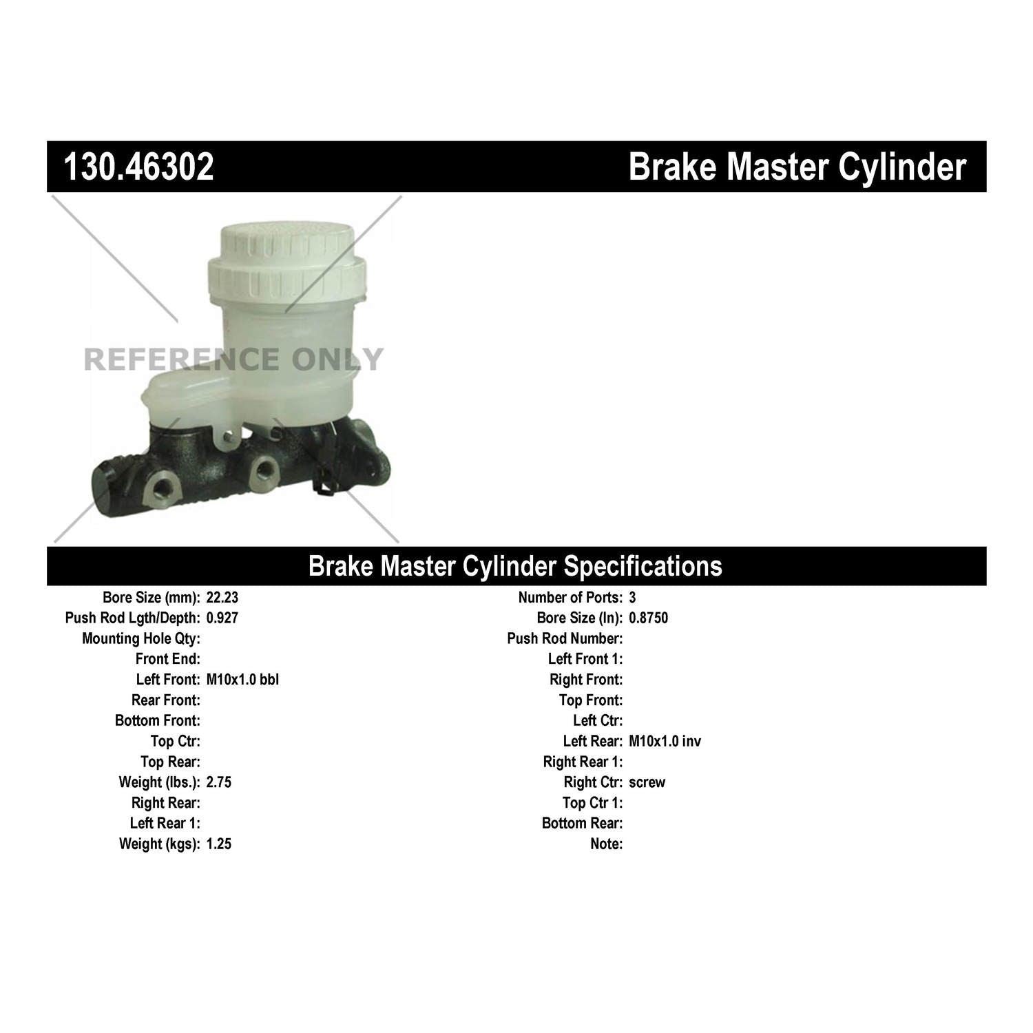 StopTech Premium Brake Master Cylinder 130.46302