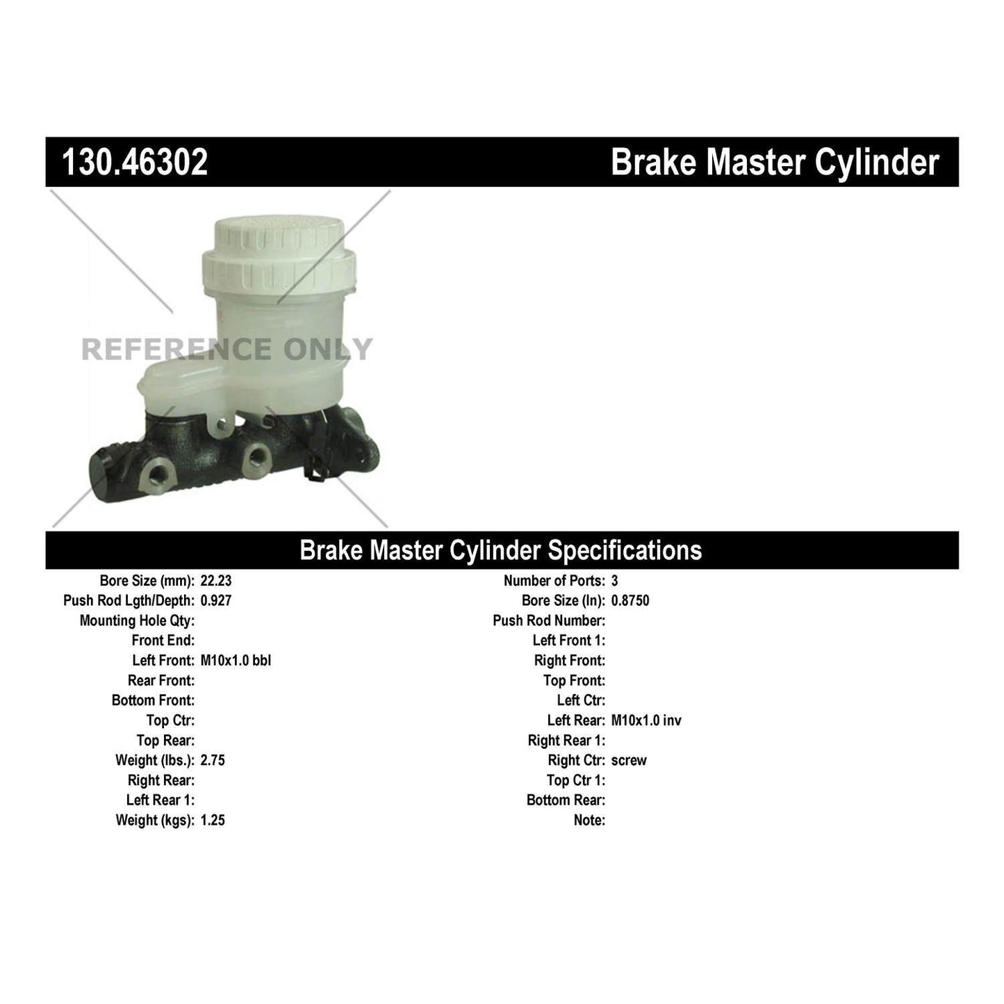 Centric Parts Premium Brake Master Cylinder 130.46302