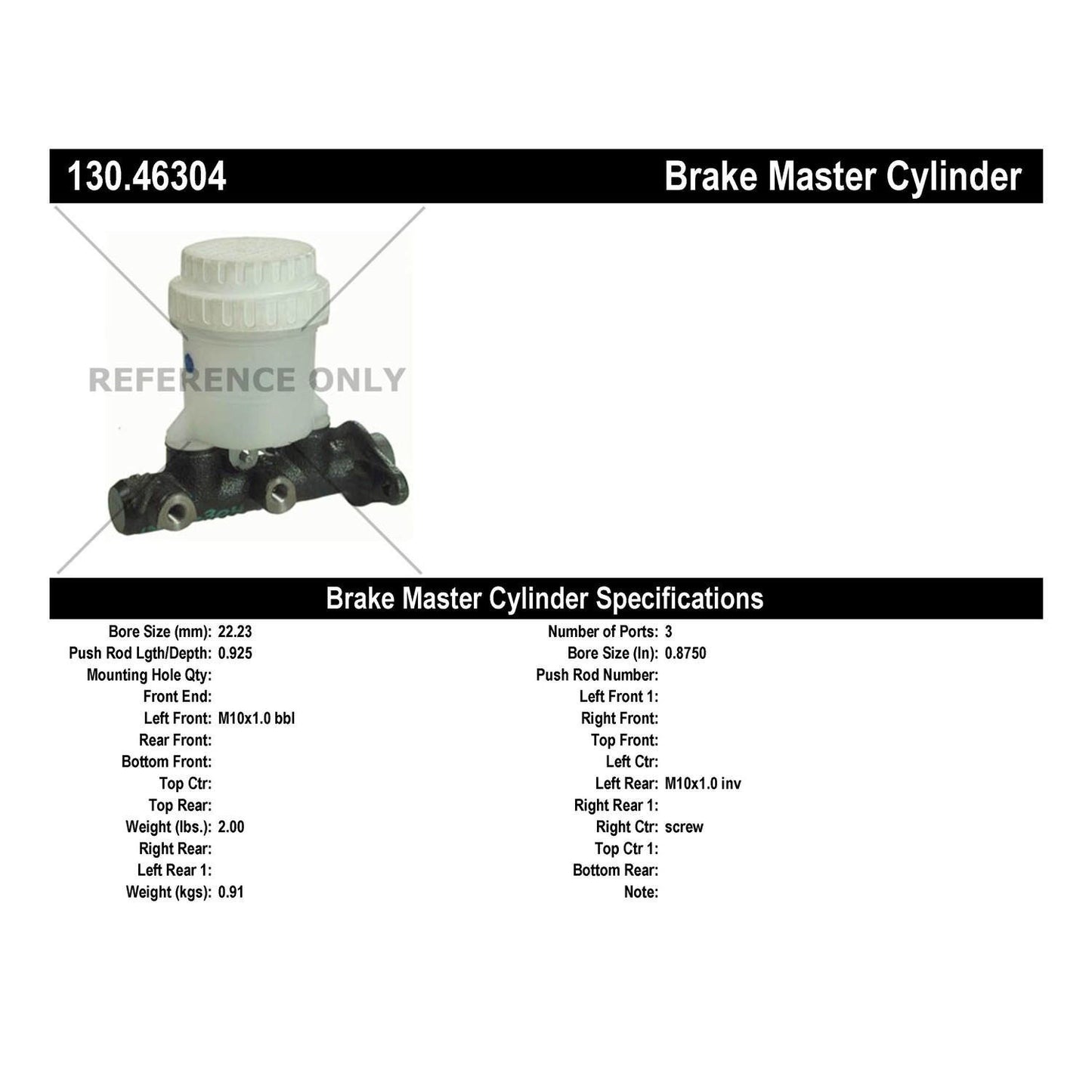 Stoptech Centric Premium Brake Master Cylinder 130.46304