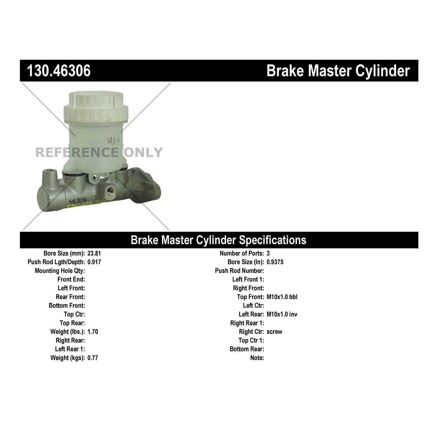 Centric Parts Premium Brake Master Cylinder 130.46306