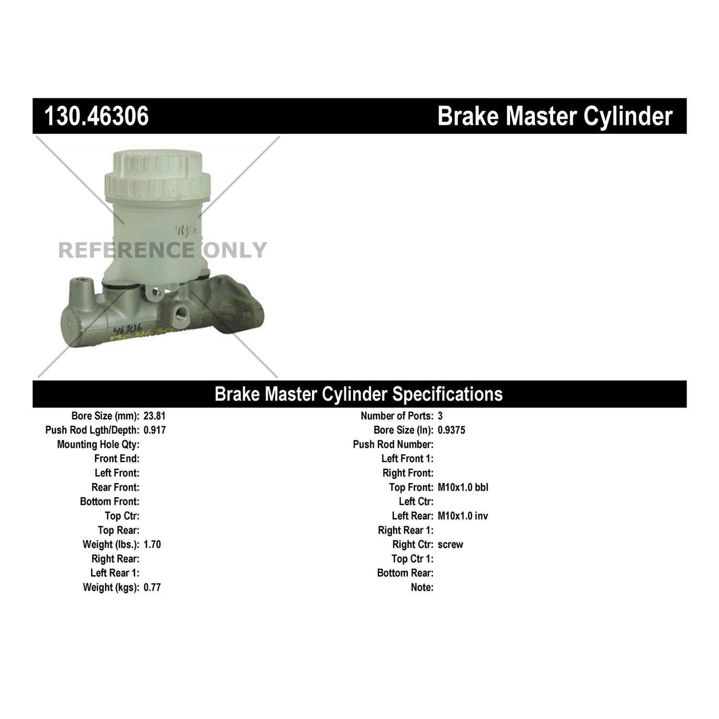 Centric Parts Premium Brake Master Cylinder for Dodge Raider 1988-1993 130.46306