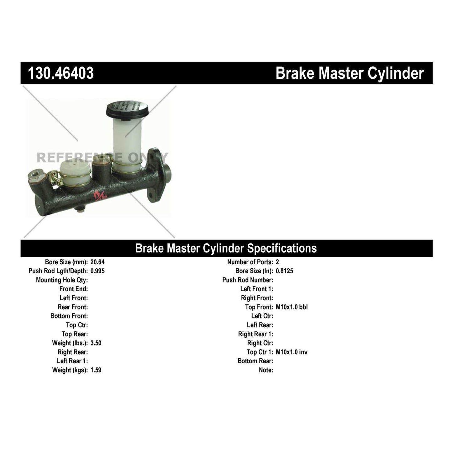 Stoptech Centric Premium Brake Master Cylinder 130.46403