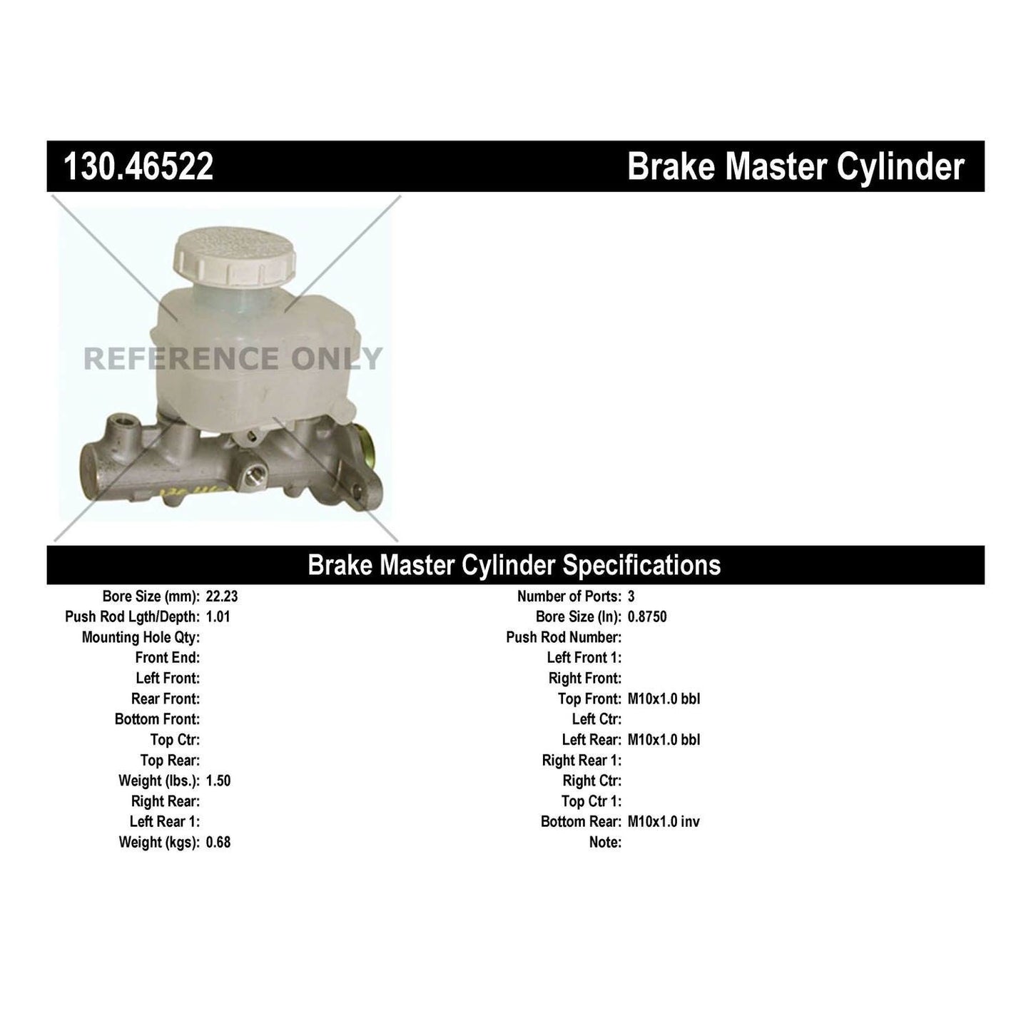 Stoptech Centric 02-07 Mitsubishi Lancer Premium Brake Master Cylinder 130.46522