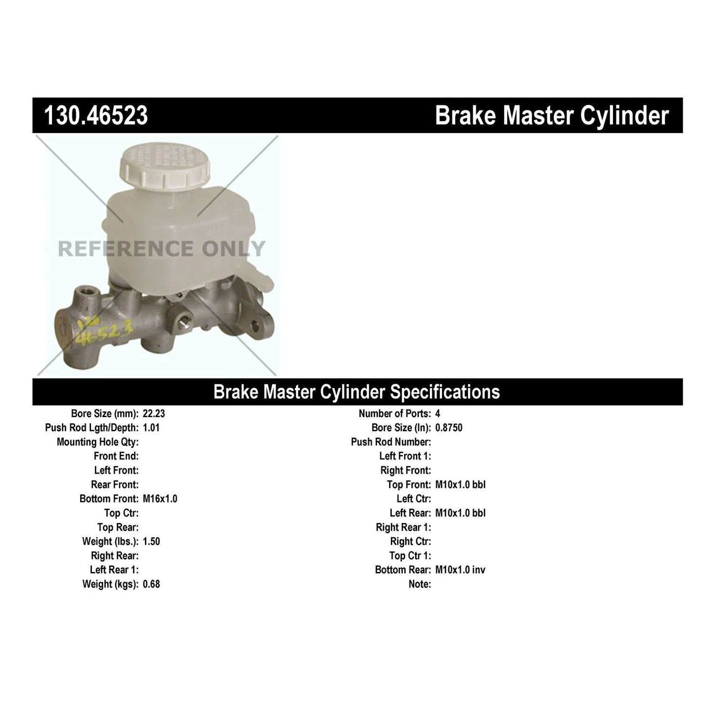 Centric Parts Premium Brake Master Cylinder 130.46523